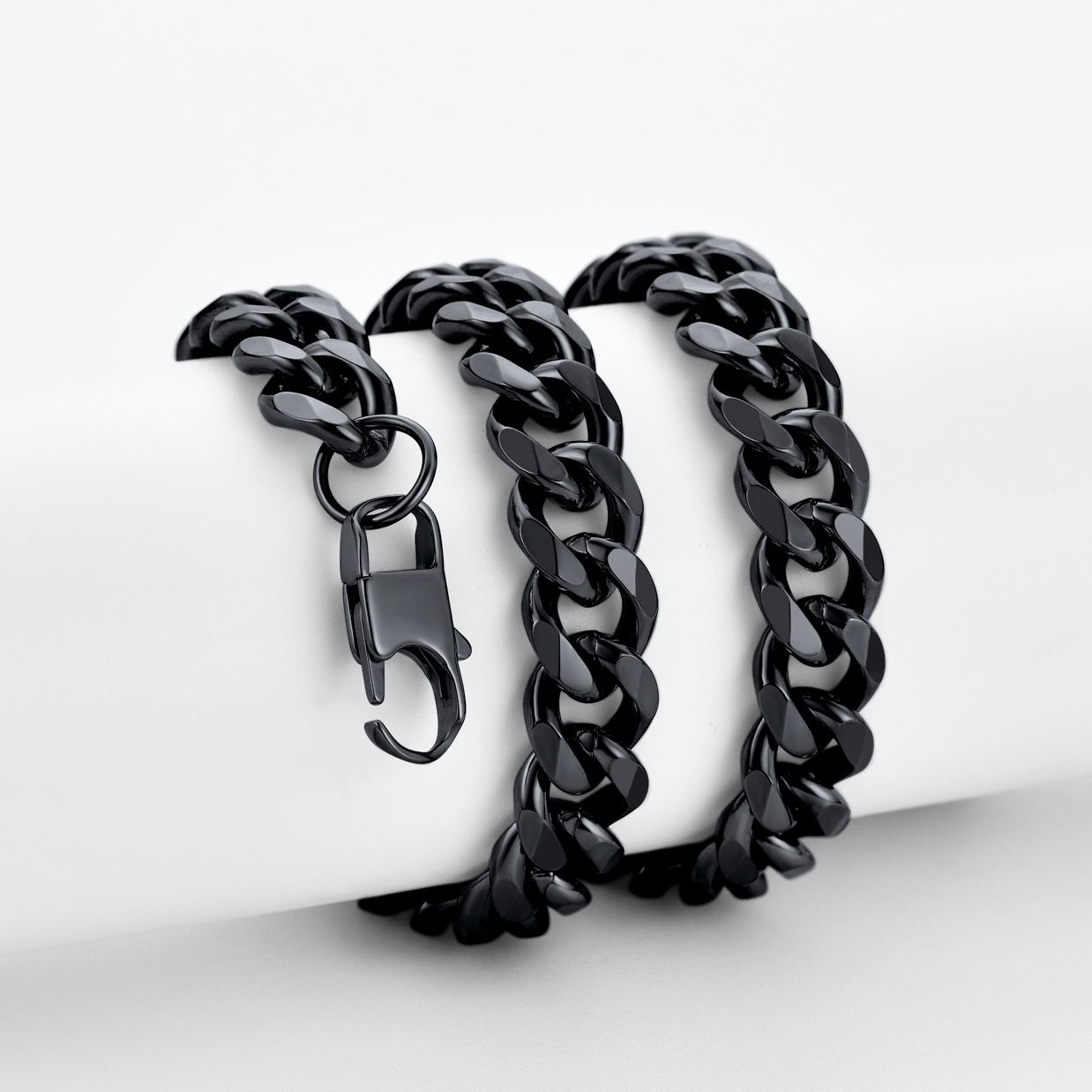 12mm Thick Cuban Chain Necklace in Black Plated