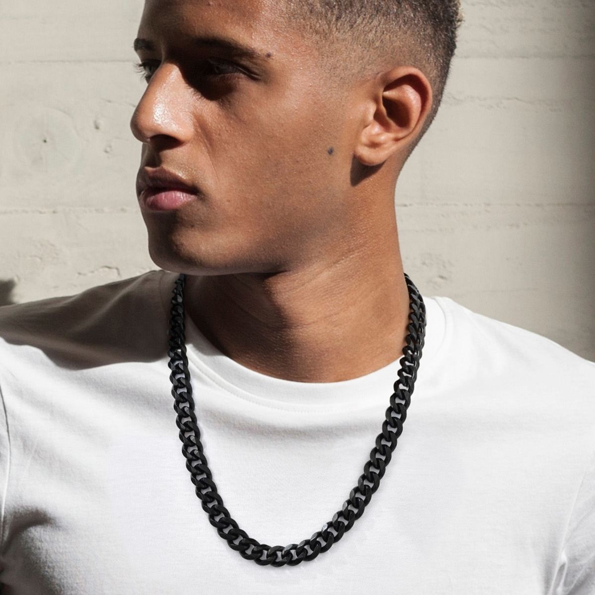 12mm Thick Cuban Chain Necklace in Black Plated