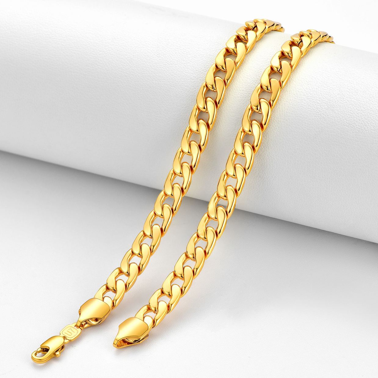 7mm Thick Cuban Chain Necklace Curb Chain Hip Hop Jewelry in 18K Gold Plated