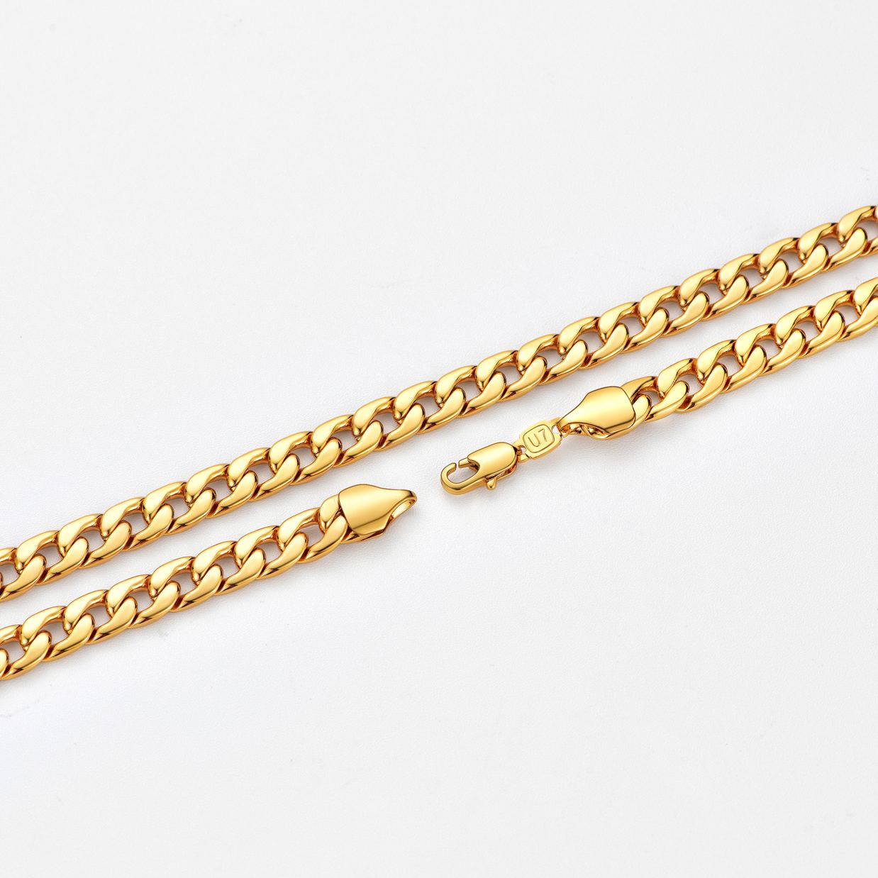 7mm Thick Cuban Chain Necklace Curb Chain Hip Hop Jewelry in 18K Gold Plated