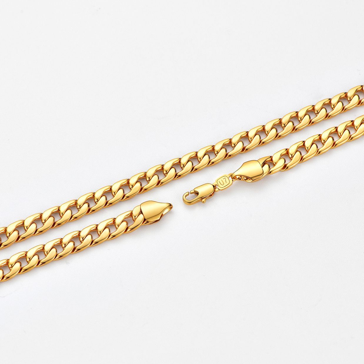 7mm Thick Cuban Chain Necklace Curb Chain Hip Hop Jewelry in 18K Gold Plated
