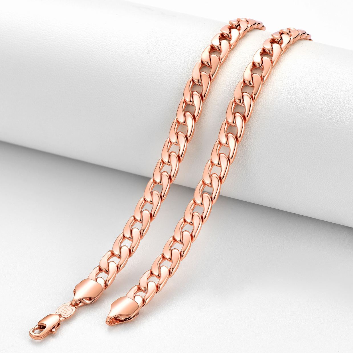 7mm Thick Cuban Chain Necklace Curb Chain Hip Hop Jewelry in Rose Gold Plated