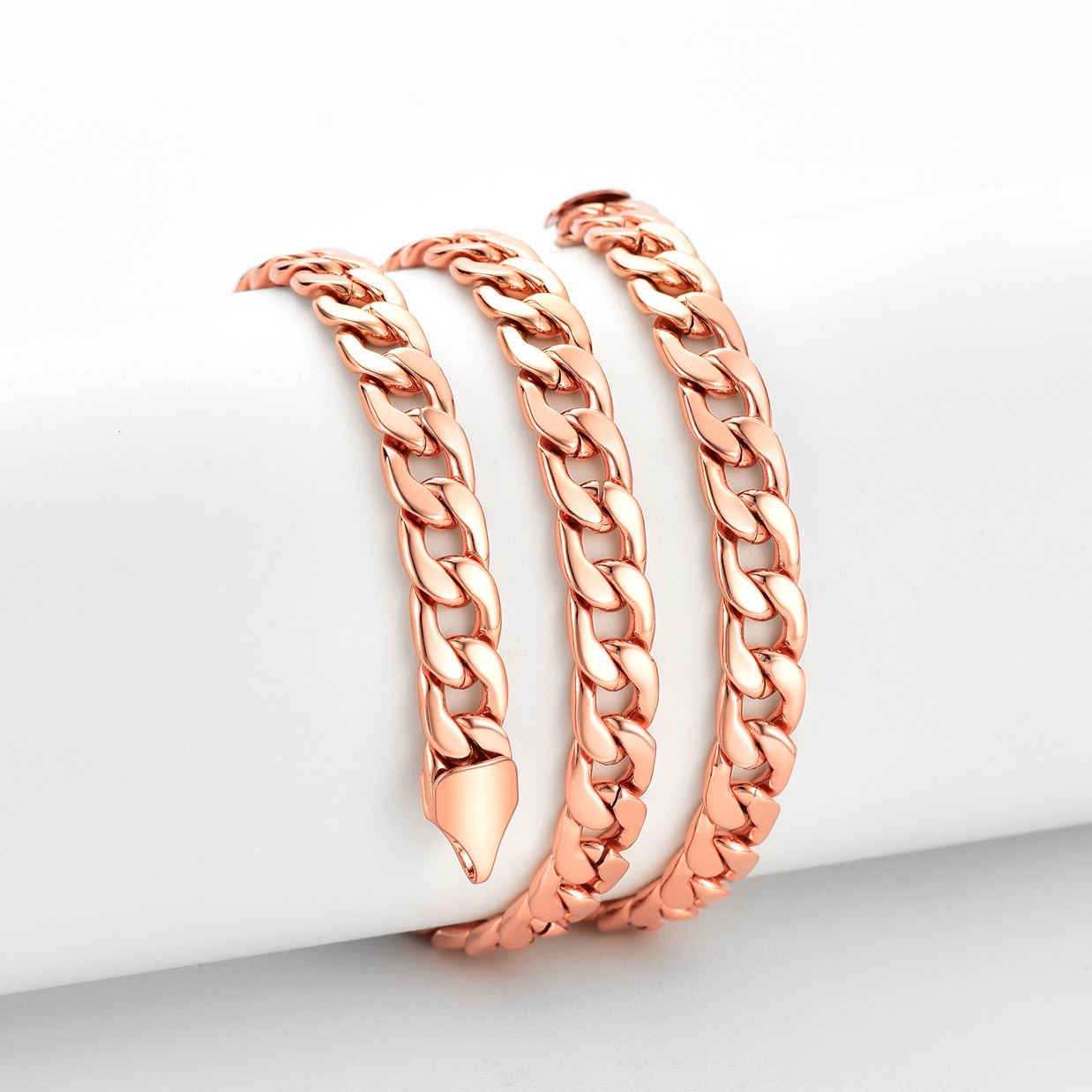 7mm Thick Cuban Chain Necklace Curb Chain Hip Hop Jewelry in Rose Gold Plated