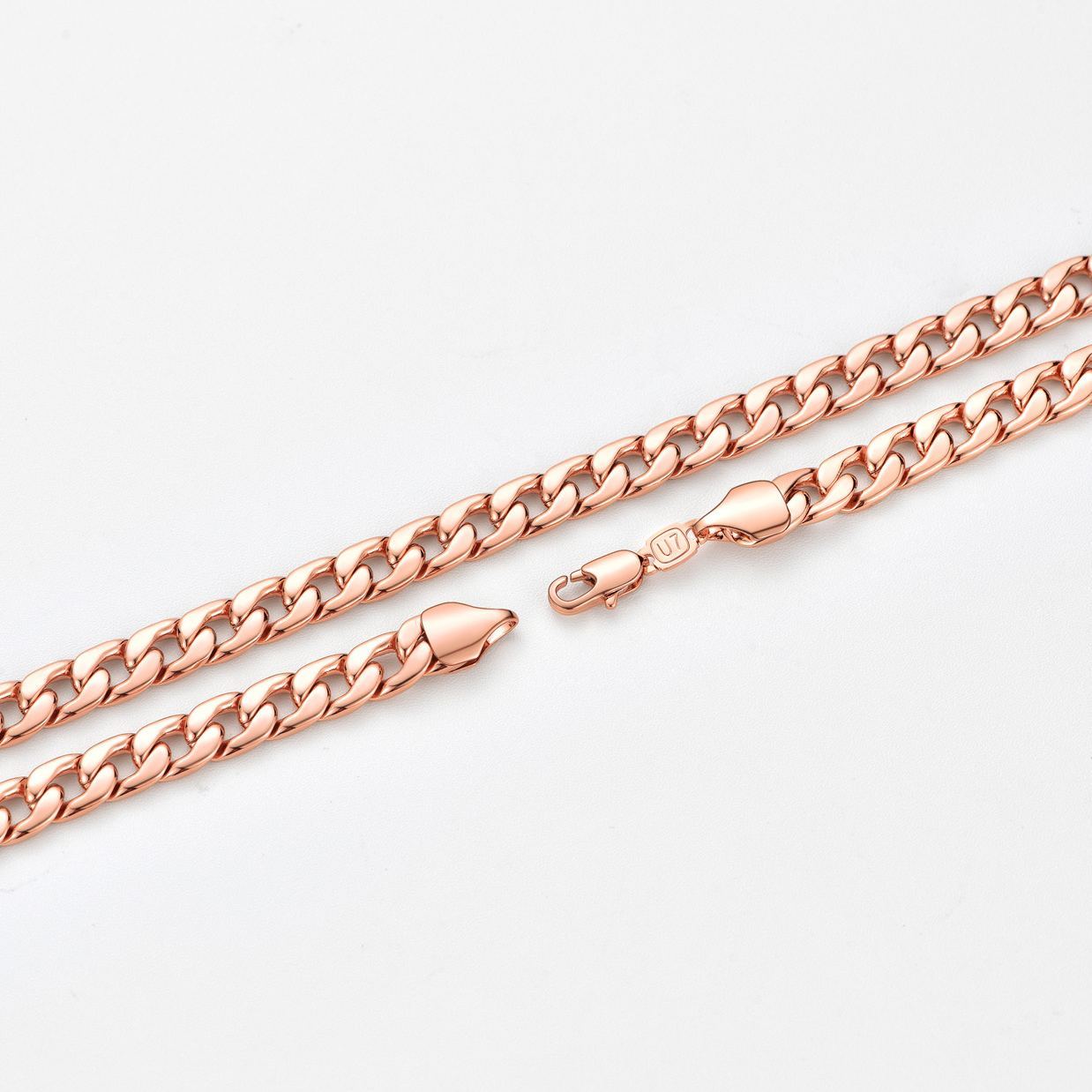 7mm Thick Cuban Chain Necklace Curb Chain Hip Hop Jewelry in Rose Gold Plated