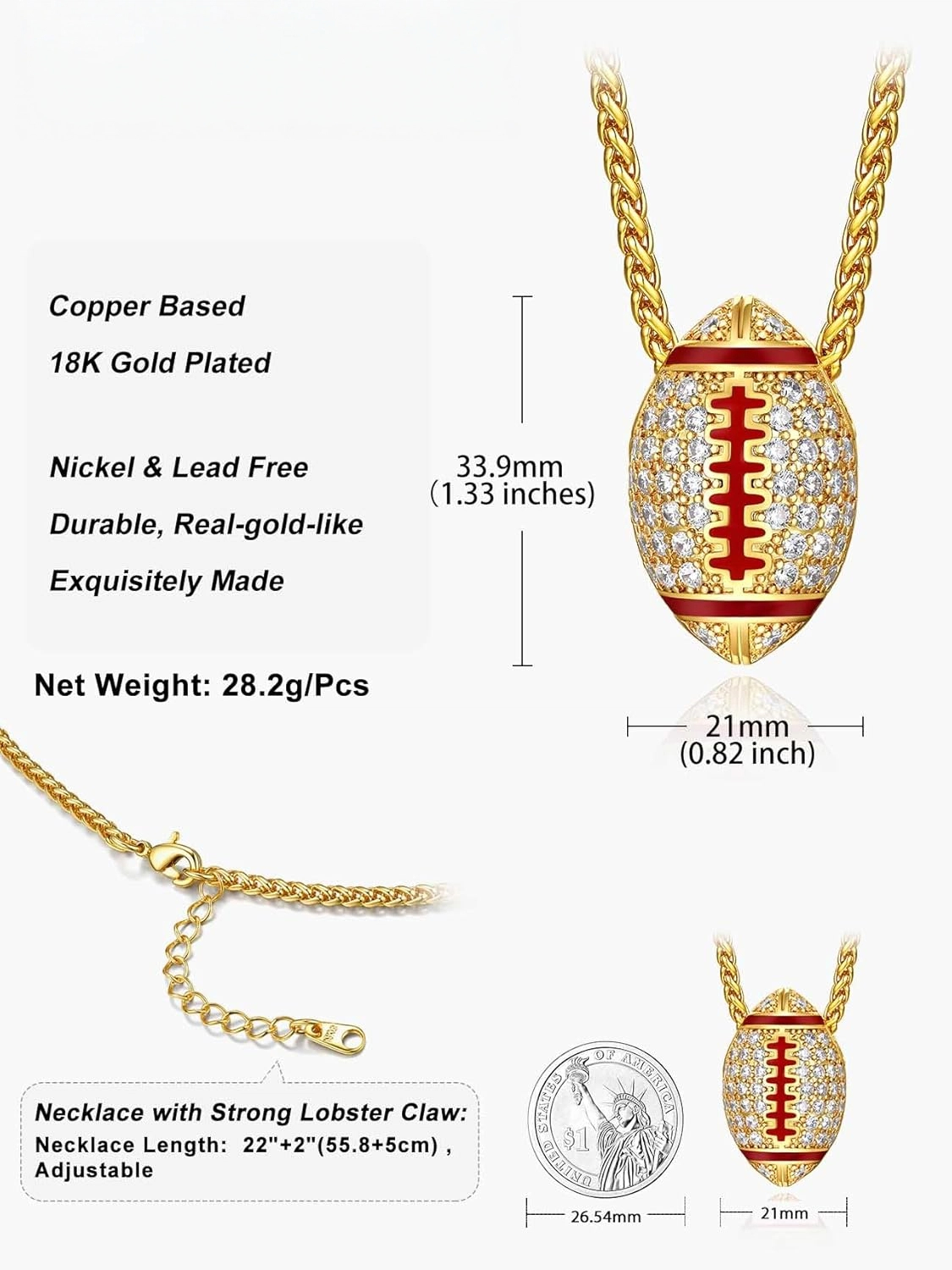 Rugby Ball Gold Ball Pendant Necklace