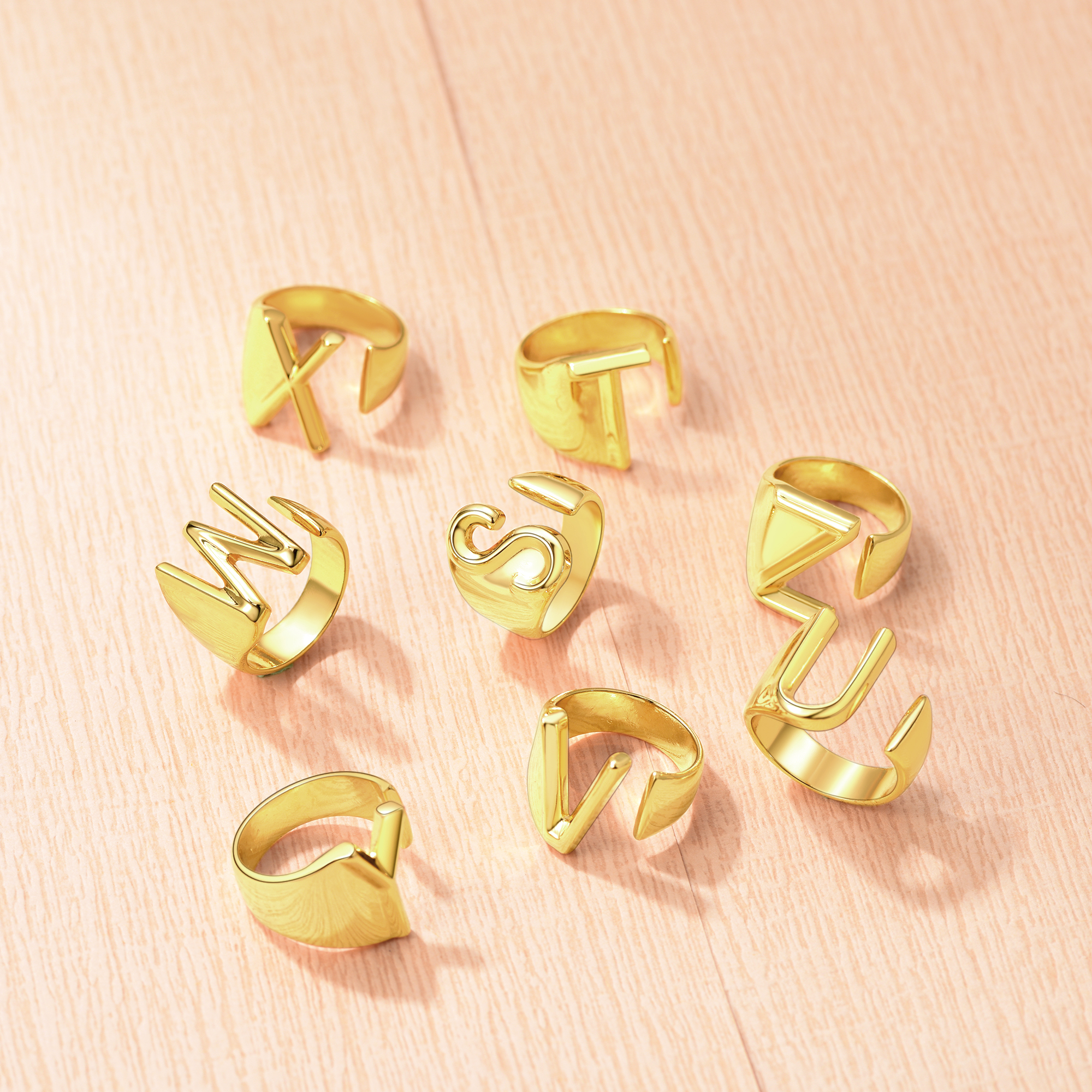 18K Gold Plated Initial Alphabet Resizable Knuckle Cuff Rings 