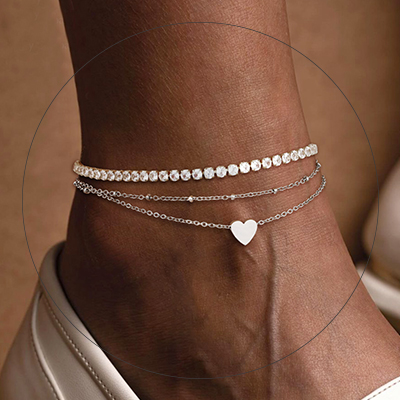 Boho Beaded Heart Charm Ankle Bracelet 