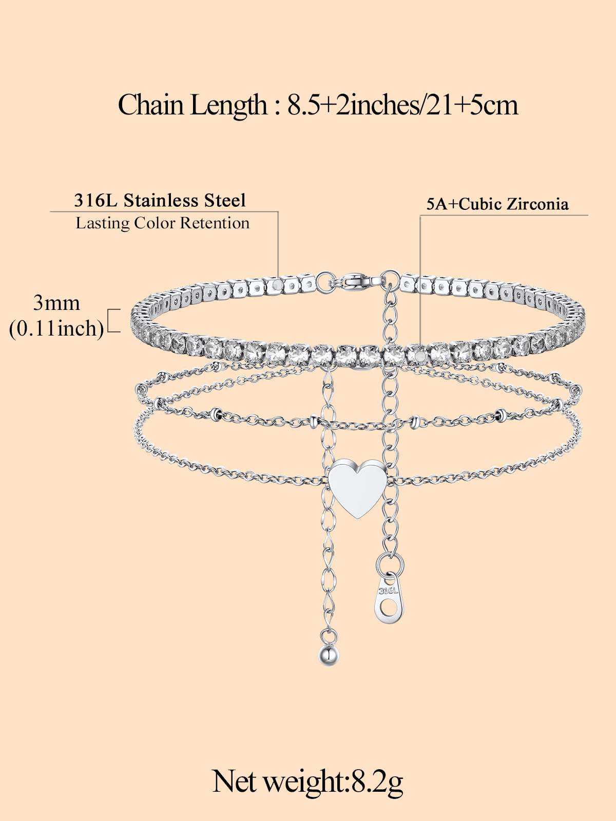 Boho Beaded Heart Charm Ankle Bracelet 