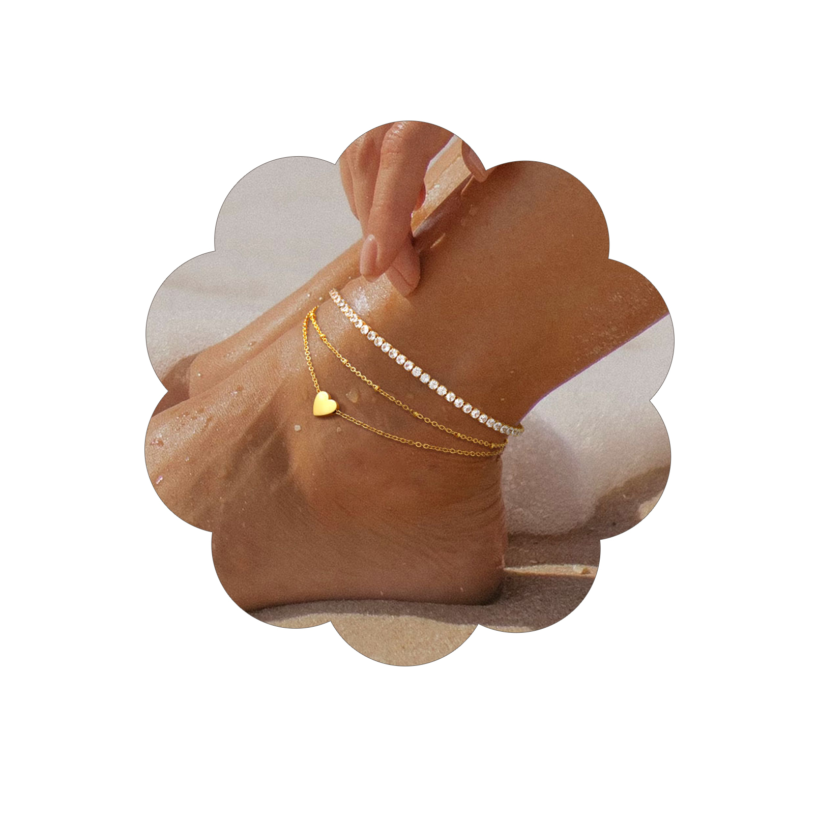 Boho Beaded Heart Charm Ankle Bracelet 