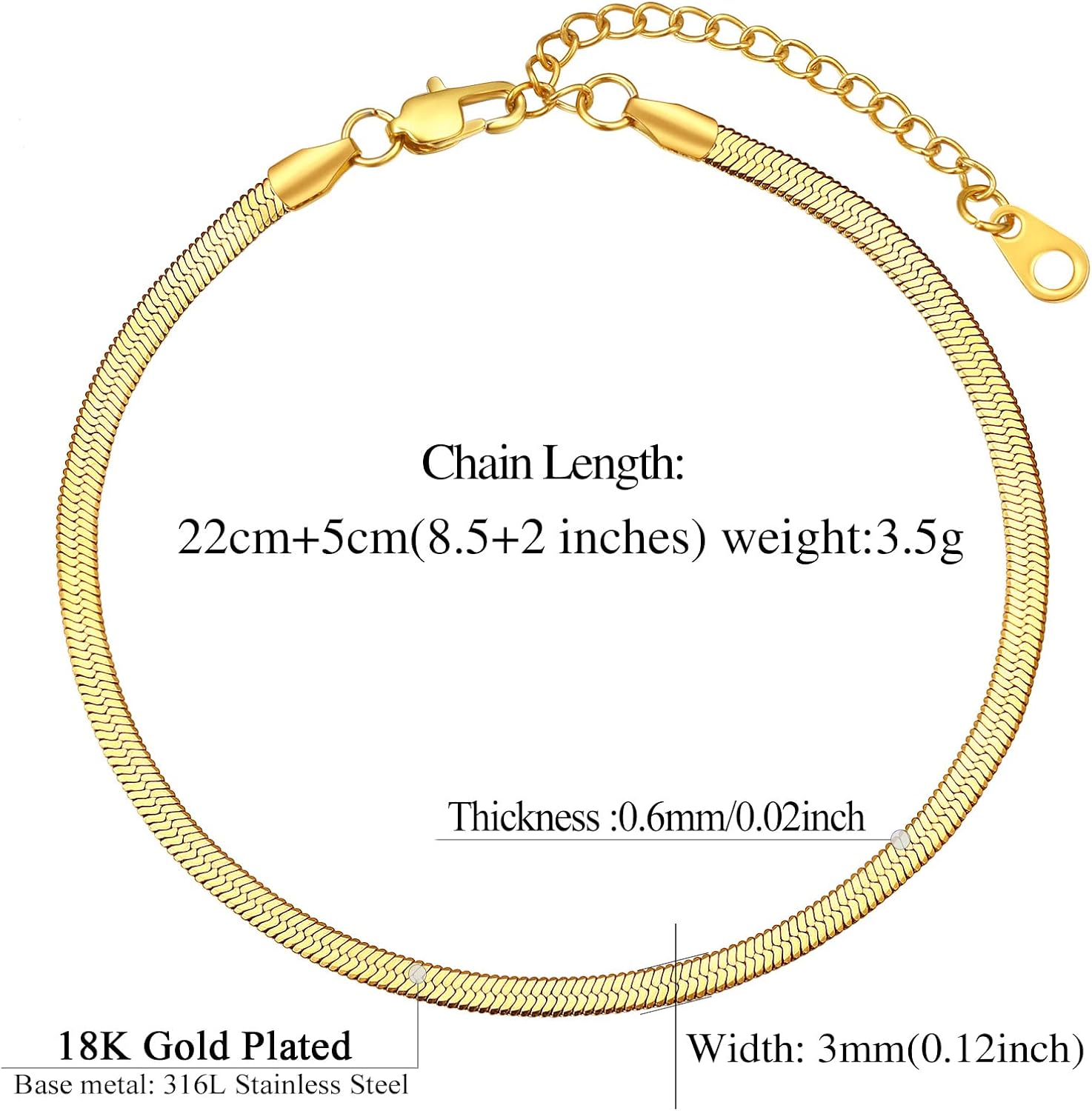 Elegant Herringbone Snake Chain Anklets