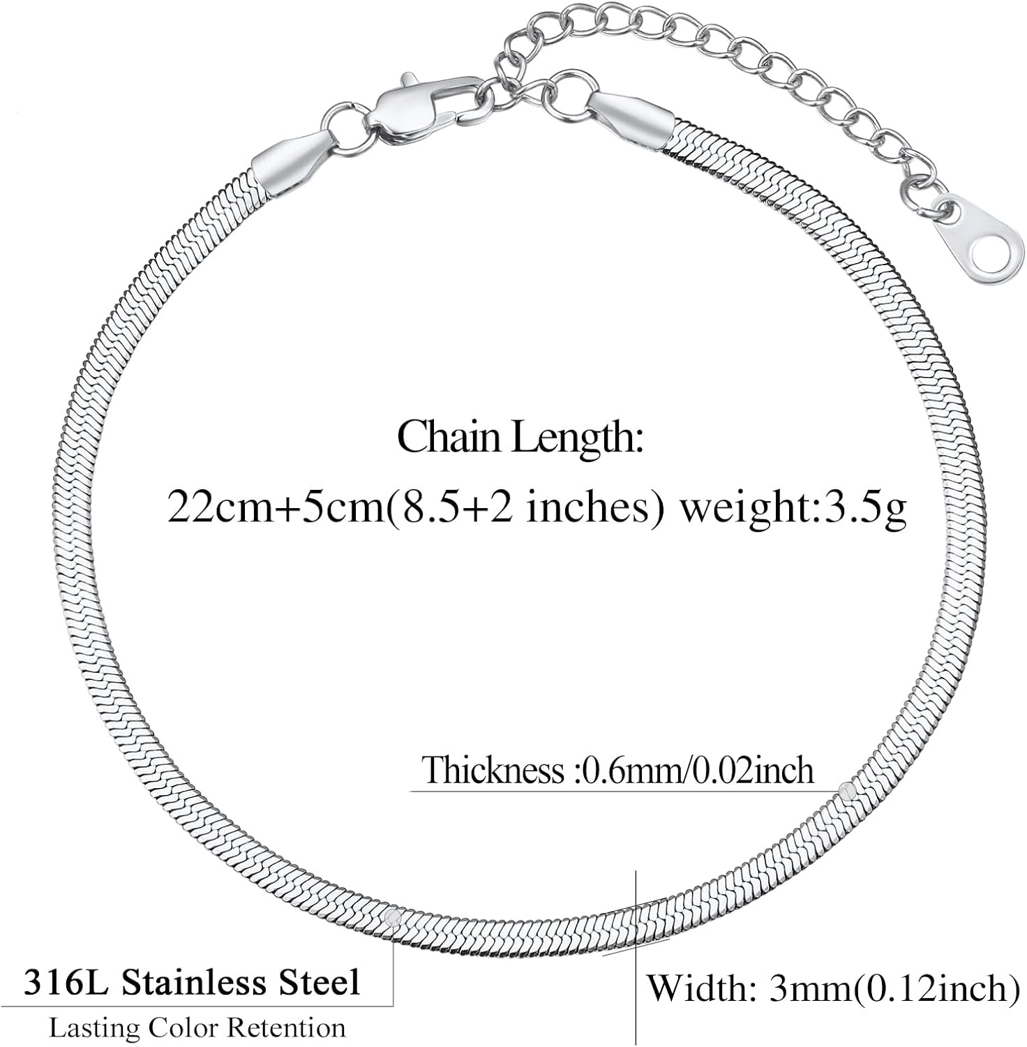 Elegant Herringbone Snake Chain Anklets