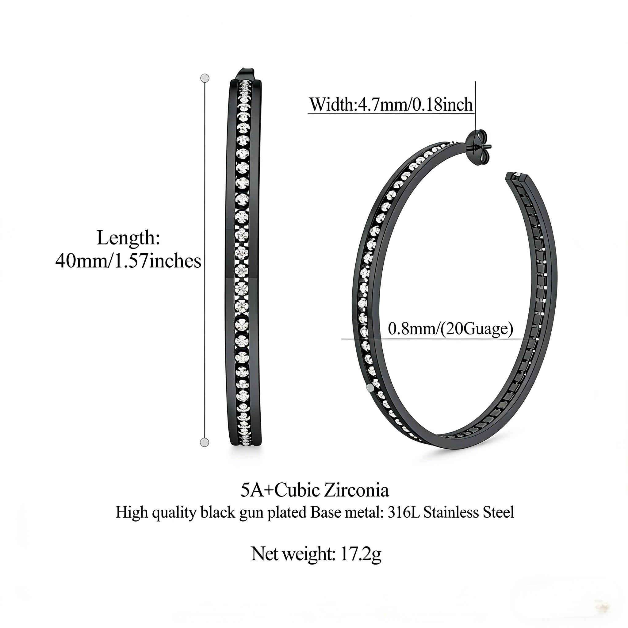 Sparkly Hoop Earrings with Cubic Zirconia Inlaid Details: Dimensions, Hypoallergenic, Latch Back