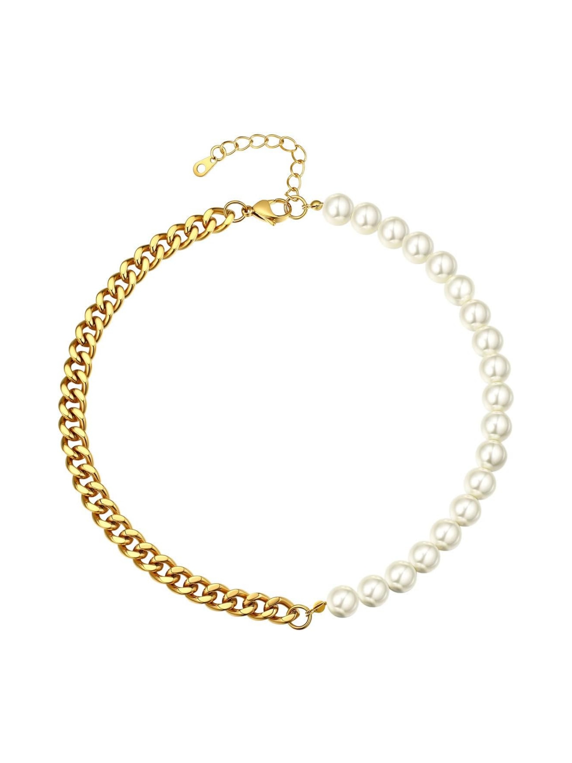 Trendy Punk Half Pearl Choker Necklace