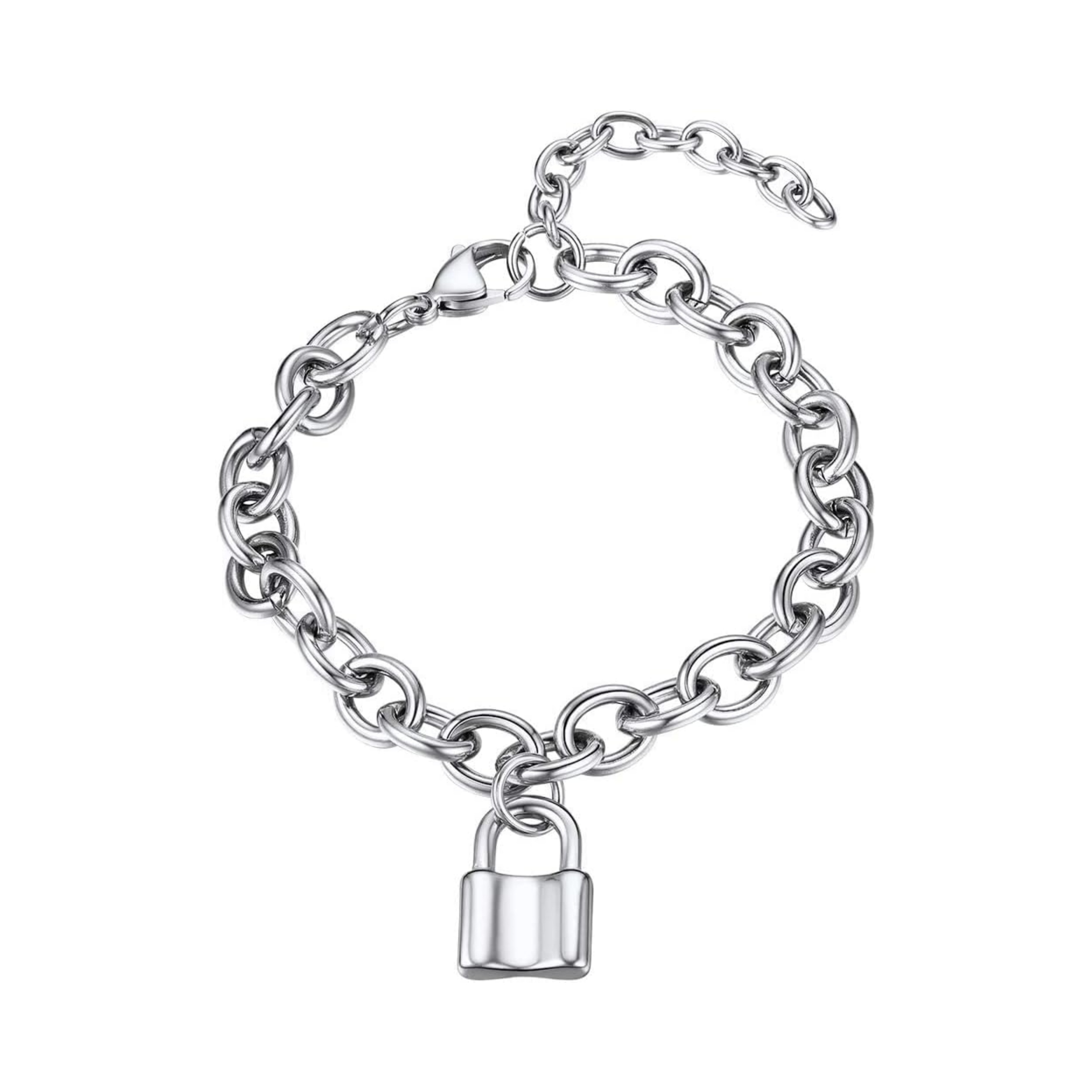 Chunky Cable Chain Padlock Charm Bracelets 