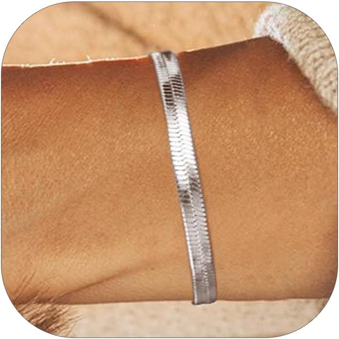 Dainty Flat Snake Herringbone Wrist Link Bracelets 