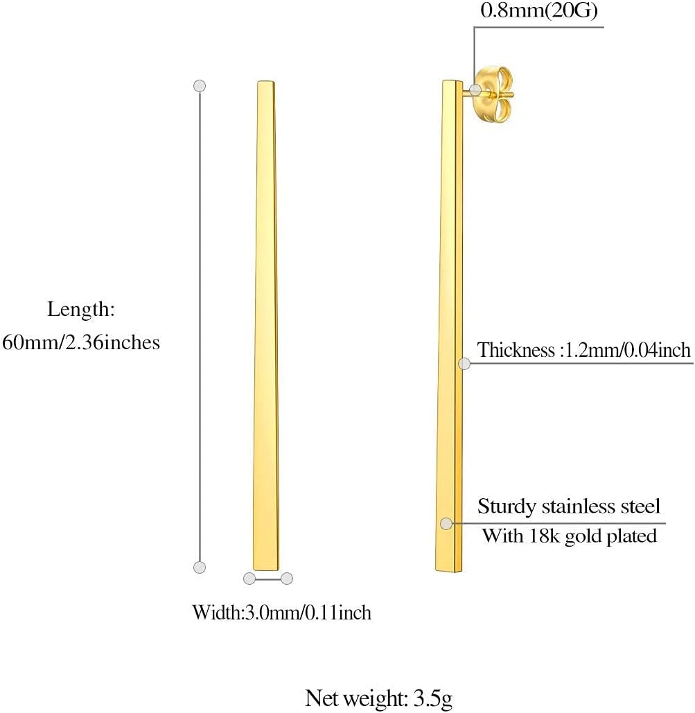 Thin Bar Flat Rectangle Long Chain Drop & Dangle Earring