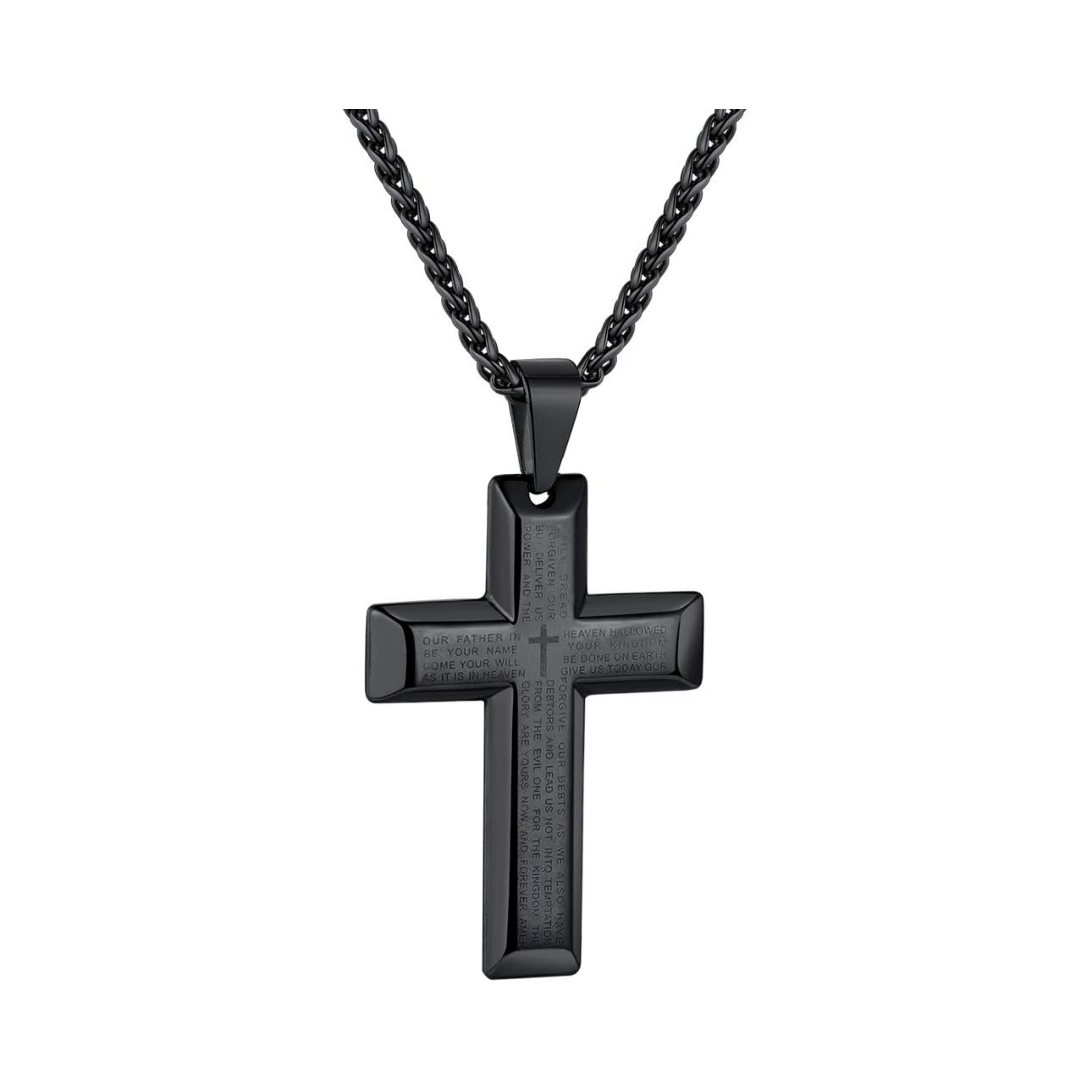 Black Cross Bible Verse INRI Pendant Necklace