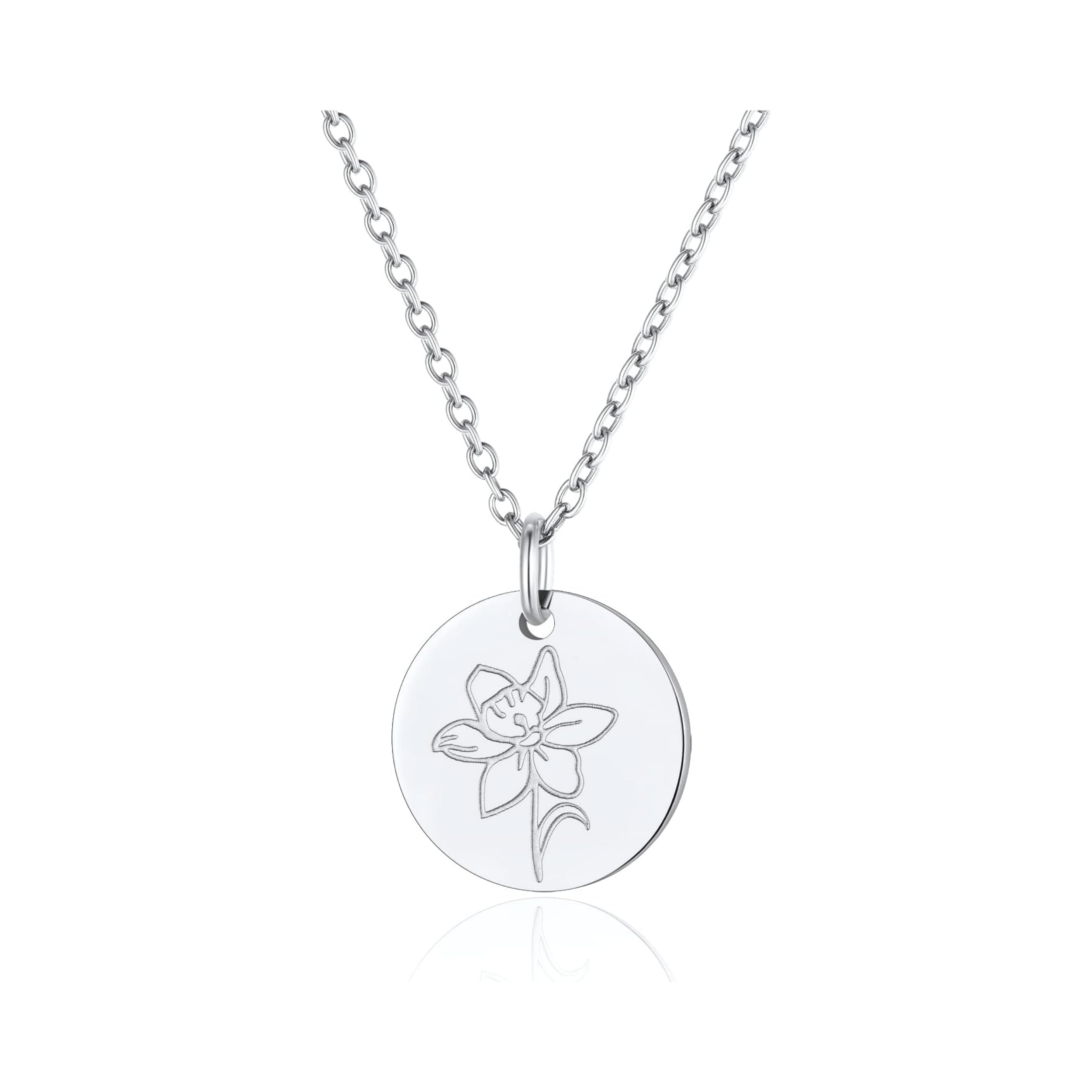 Jan. to Dec. Guardian Month Floral Birth Flower Disc Necklaces
