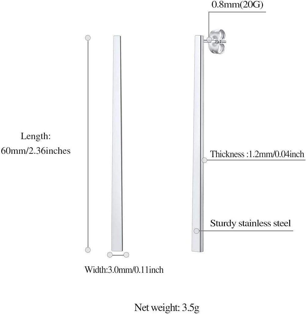 Thin Bar Flat Rectangle Long Chain Drop & Dangle Earring