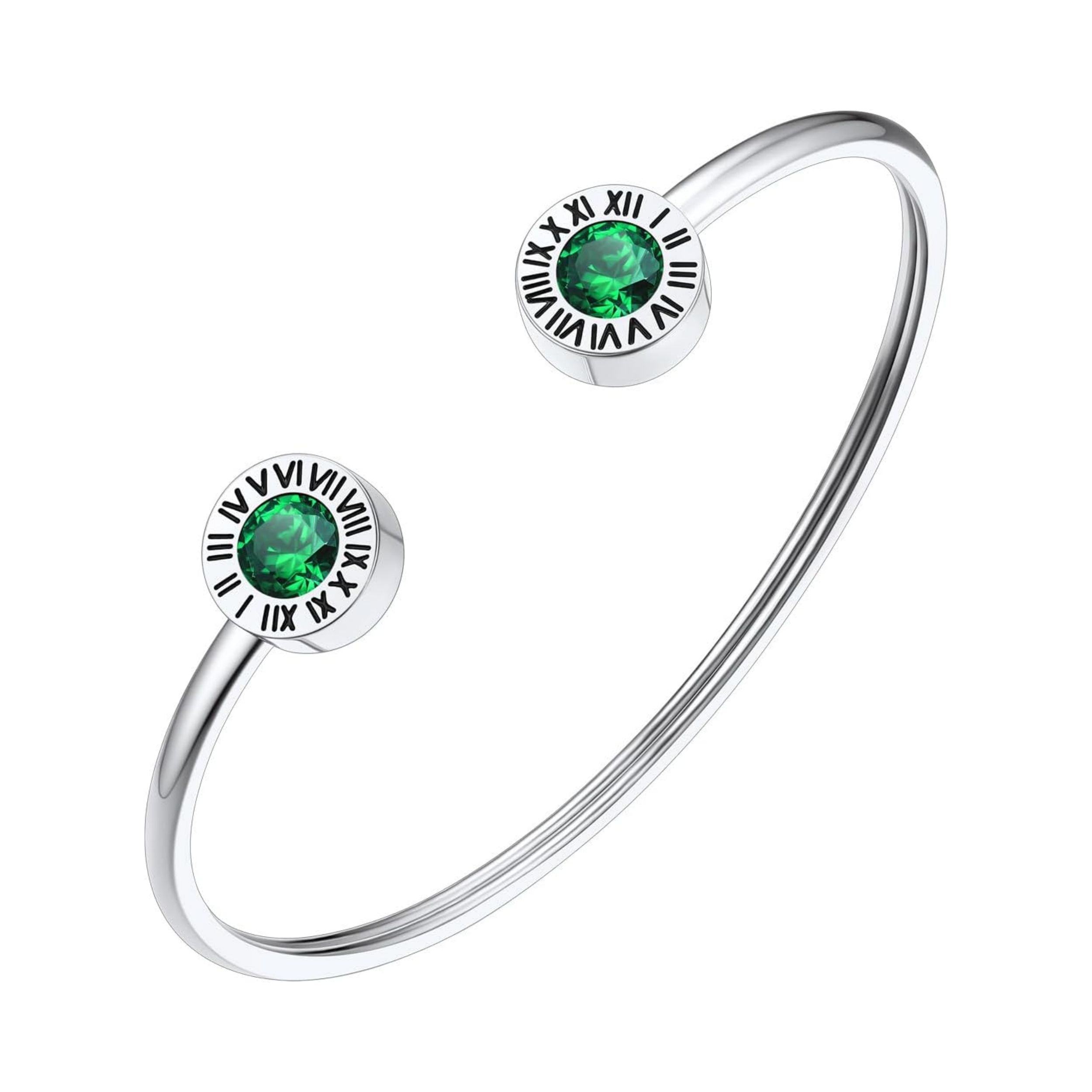 Stainless Steel Birthstones Cuff Bracelets with Roman Numerals 