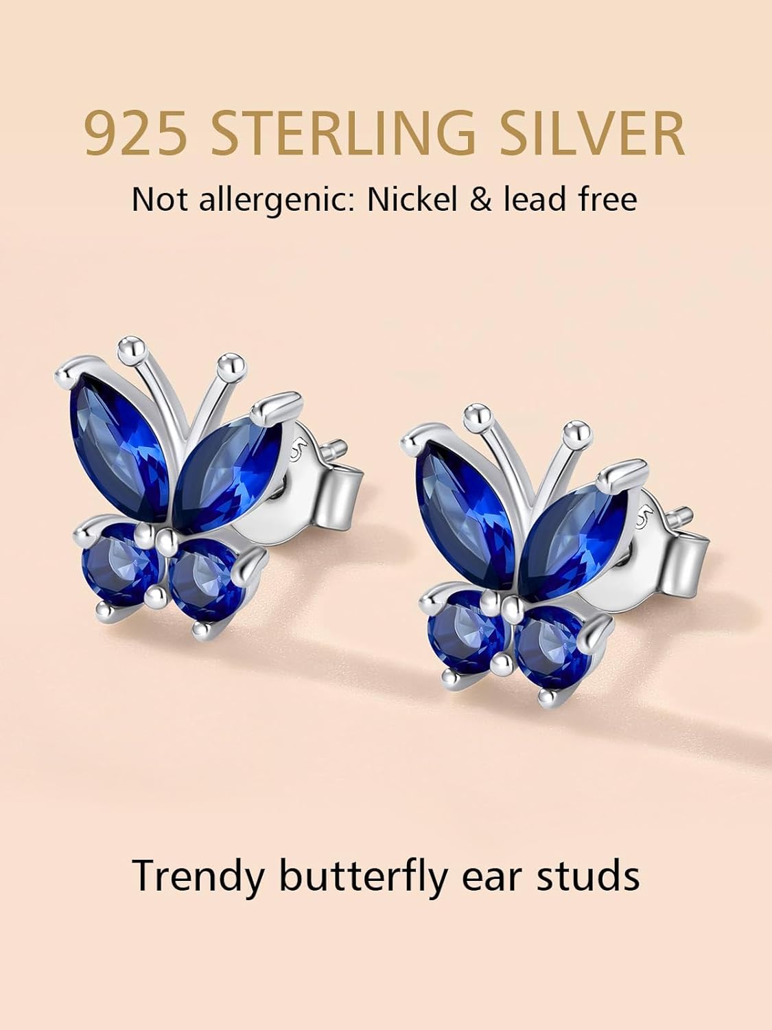 Sterling Silver September Sapphire Butterfly Stud Earrings
