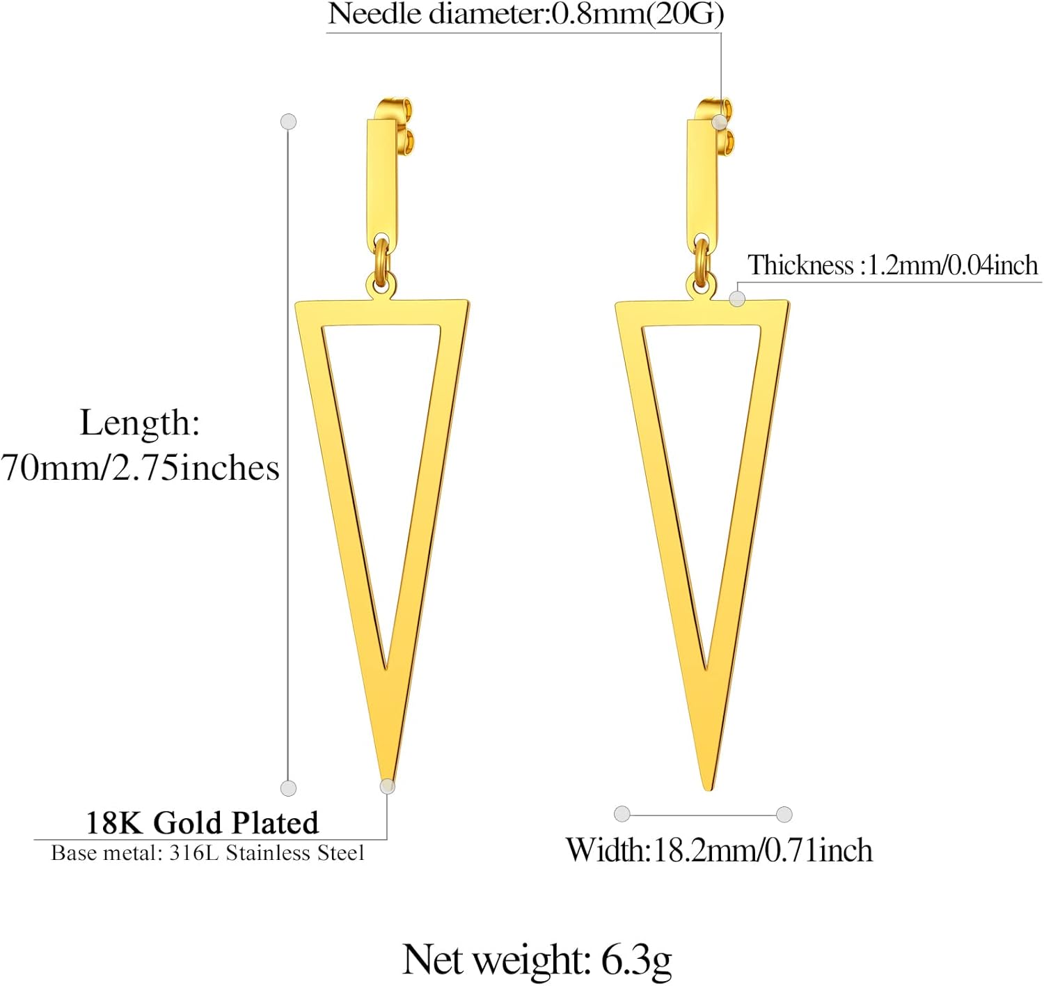 Triangle Pierced Drop & Dangle Earrings