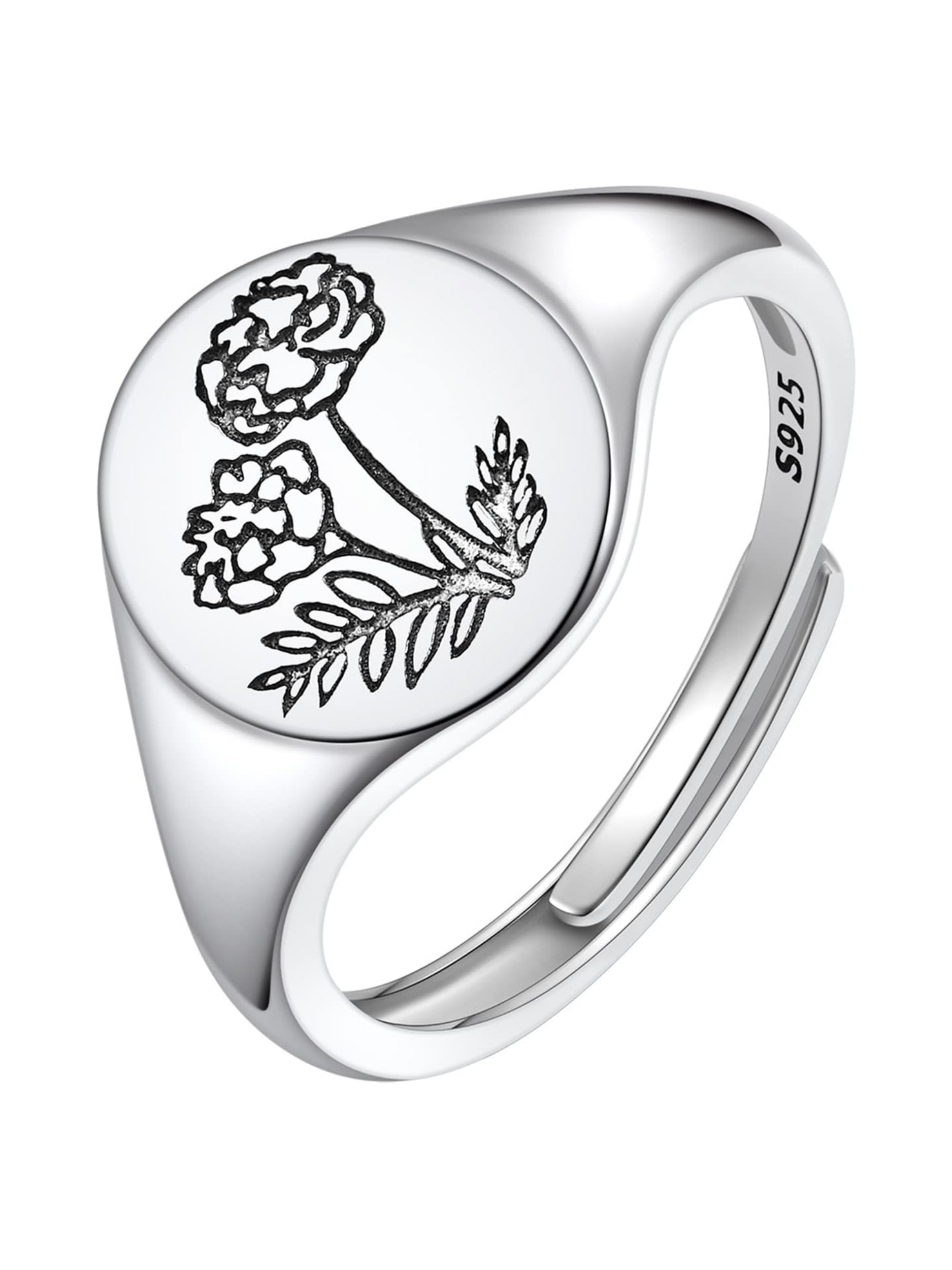 Birth Month Flower Signet Ring