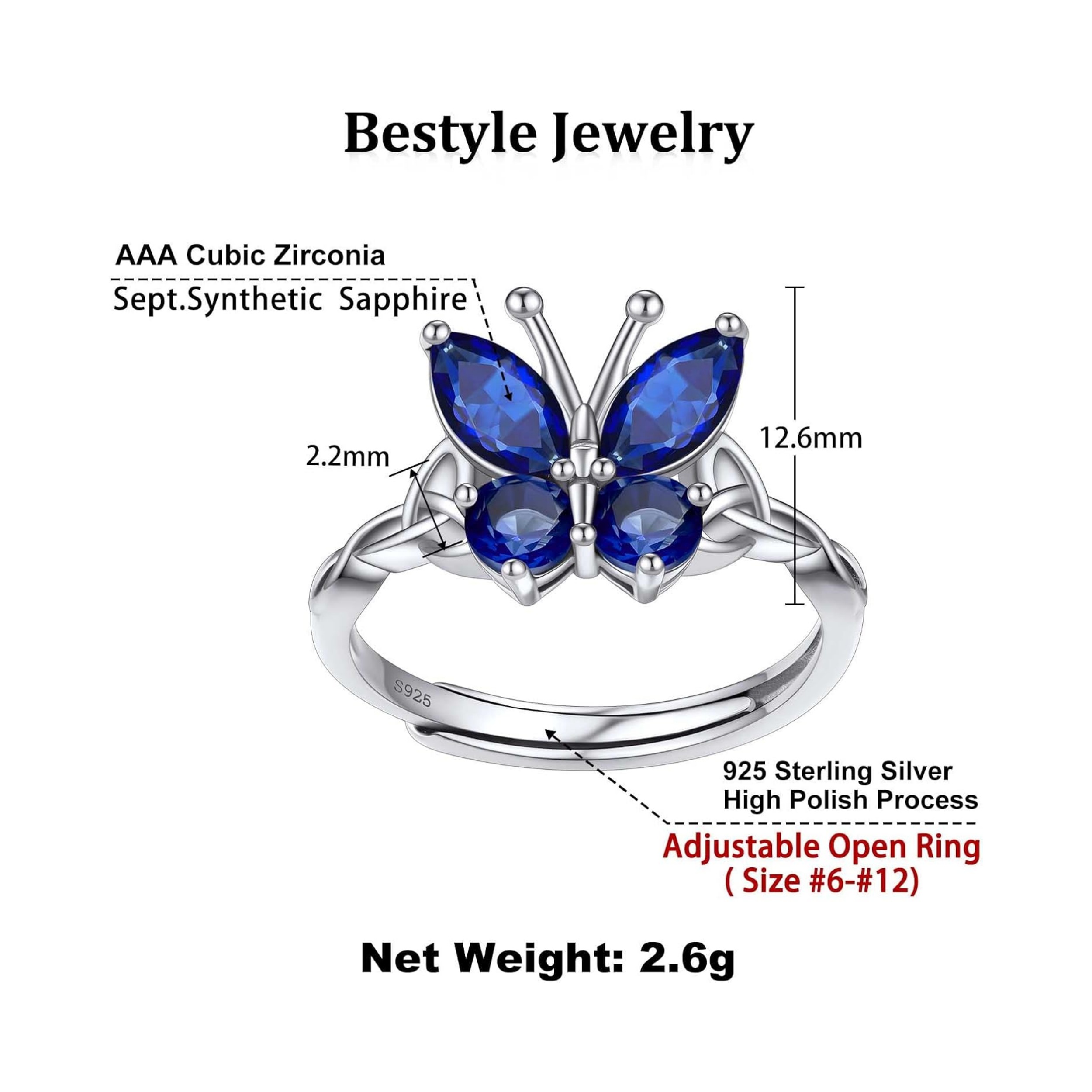 September Sapphire Butterfly Birthstone Stackable Rings