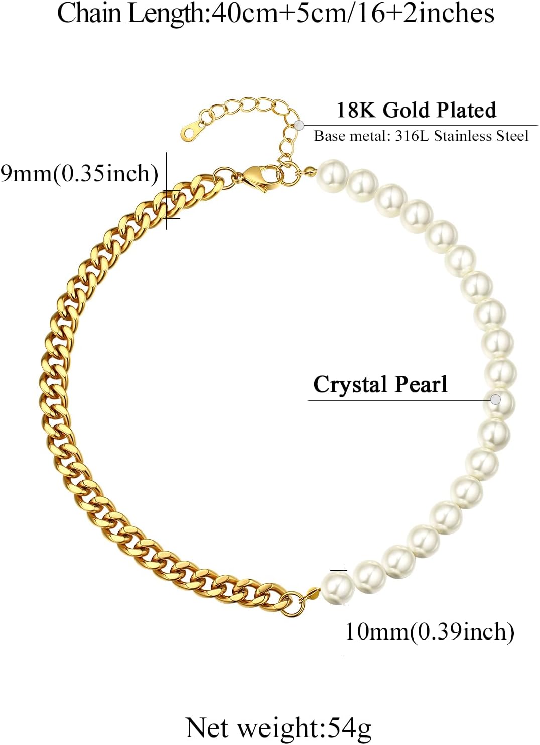 Trendy Punk Half Pearl Choker Necklace
