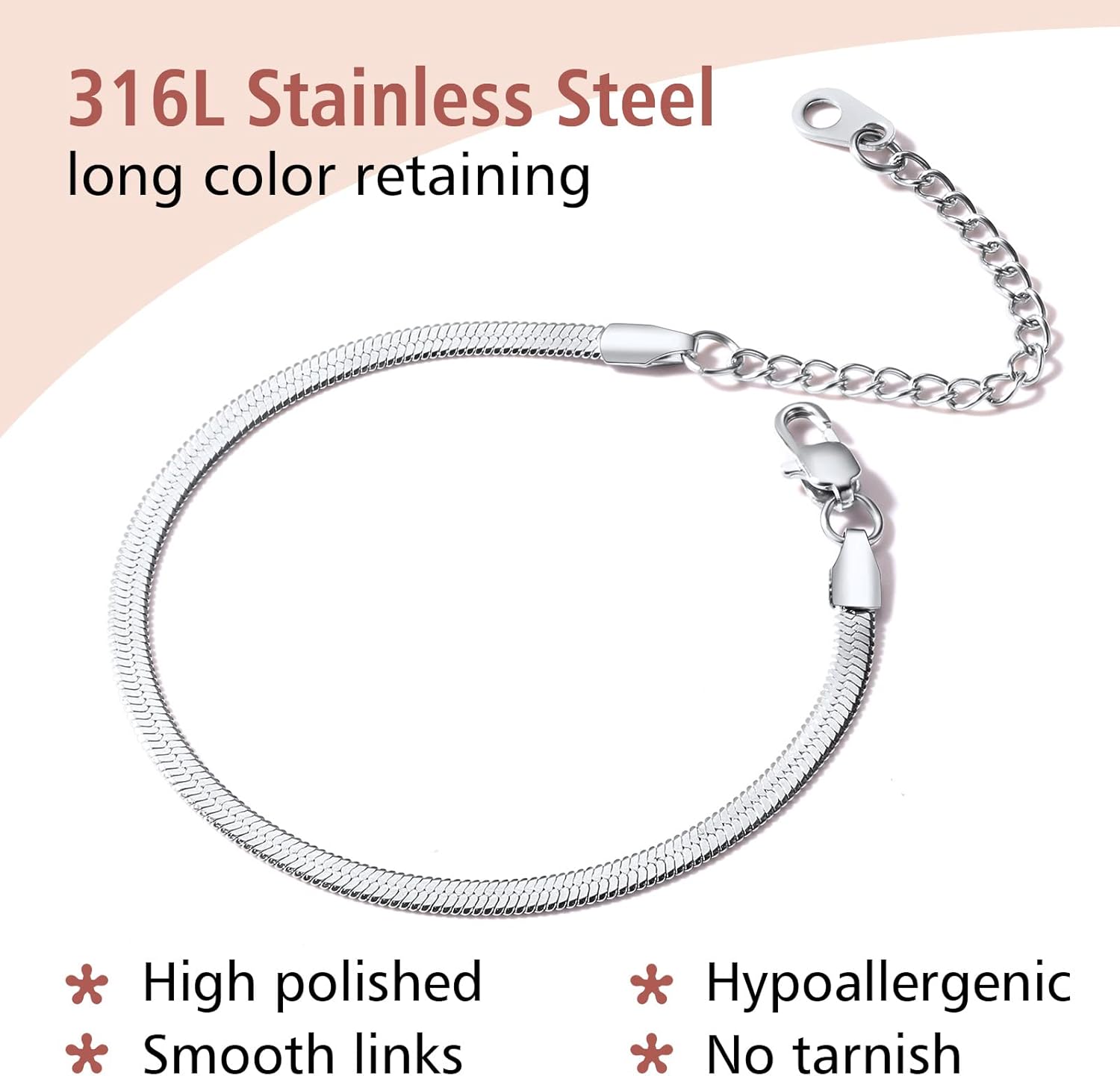 Dainty Flat Snake Herringbone Wrist Link Bracelets 