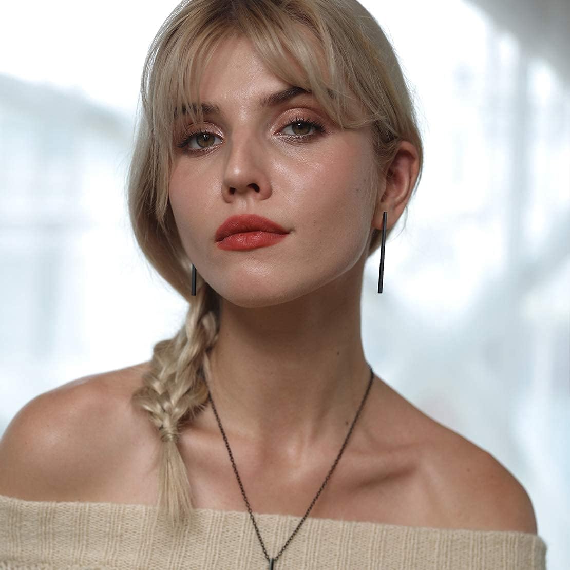 Thin Bar Flat Rectangle Long Chain Drop & Dangle Earring