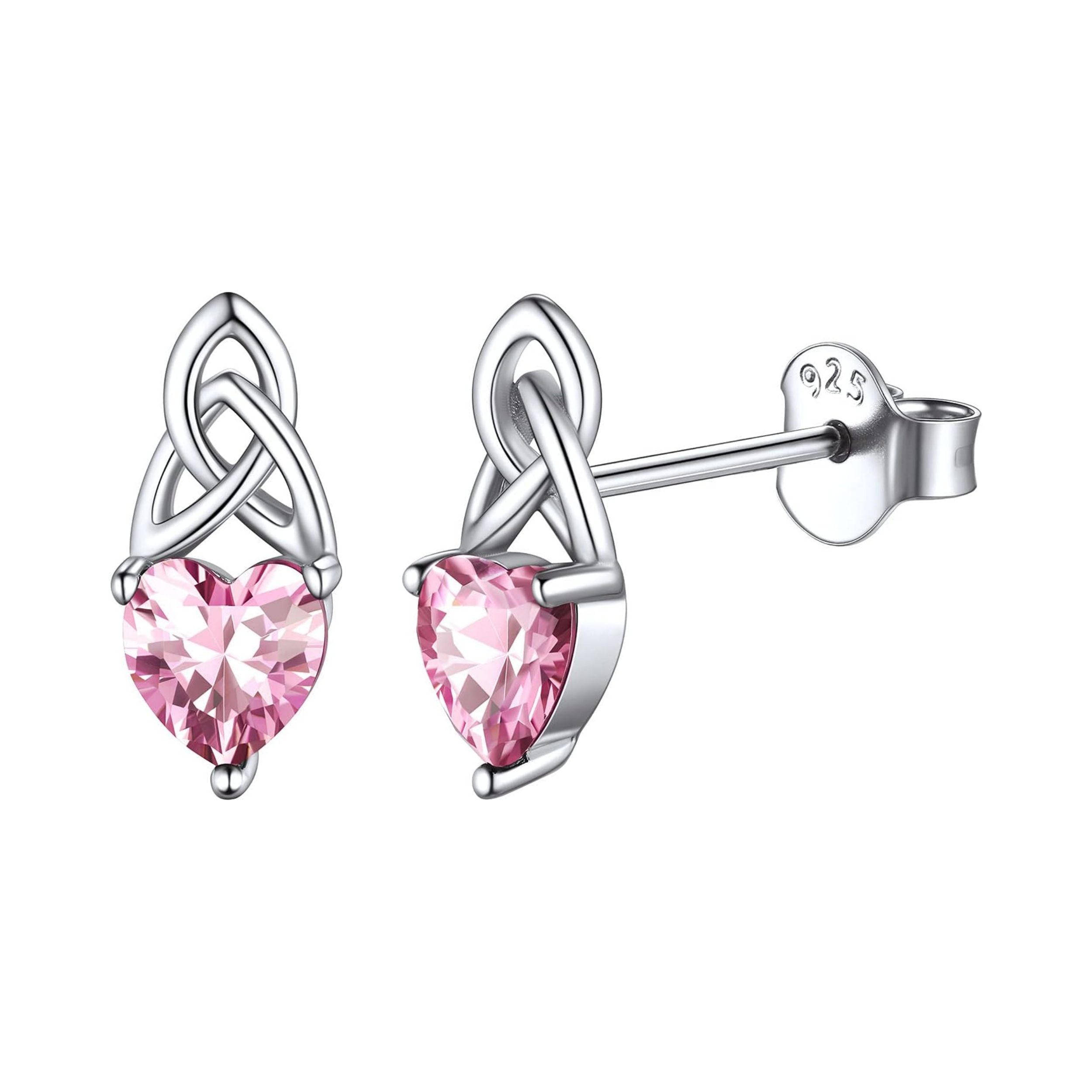 Brilliant Heart Cut Birthstone & Celtic Knot Stud Earrings