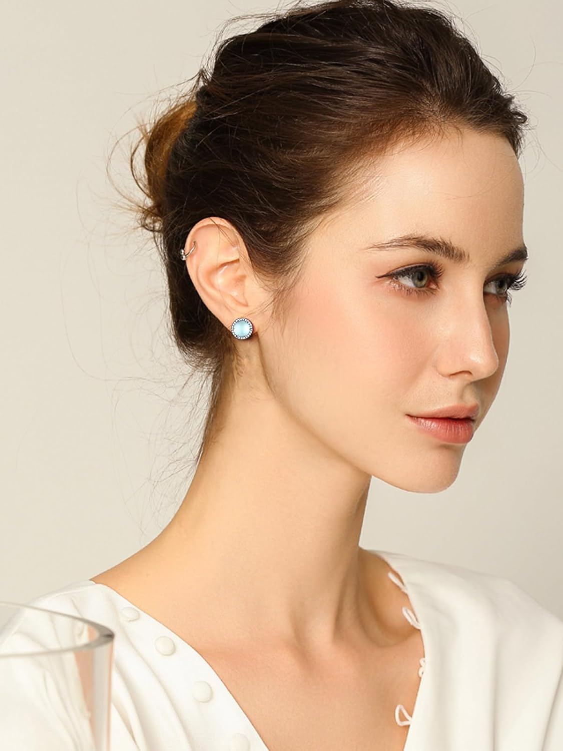 Clip on Round Synthetic Moonstone Stud Earrings