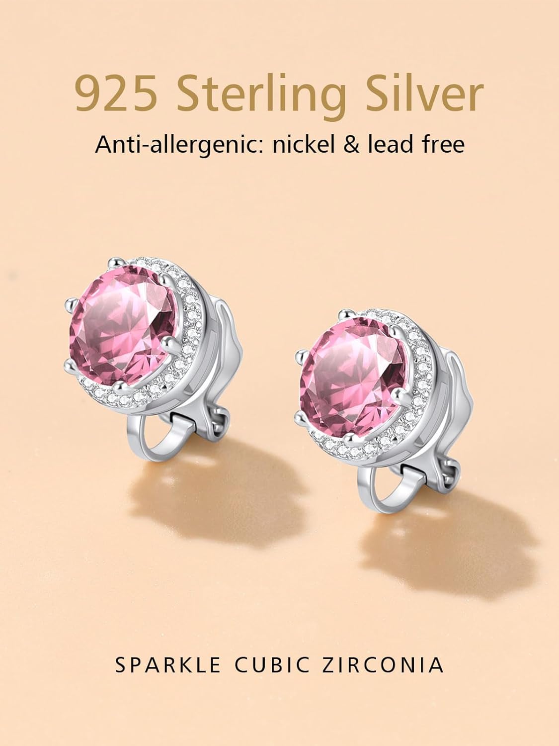 Clip on Round Birthstone Stud Earrings