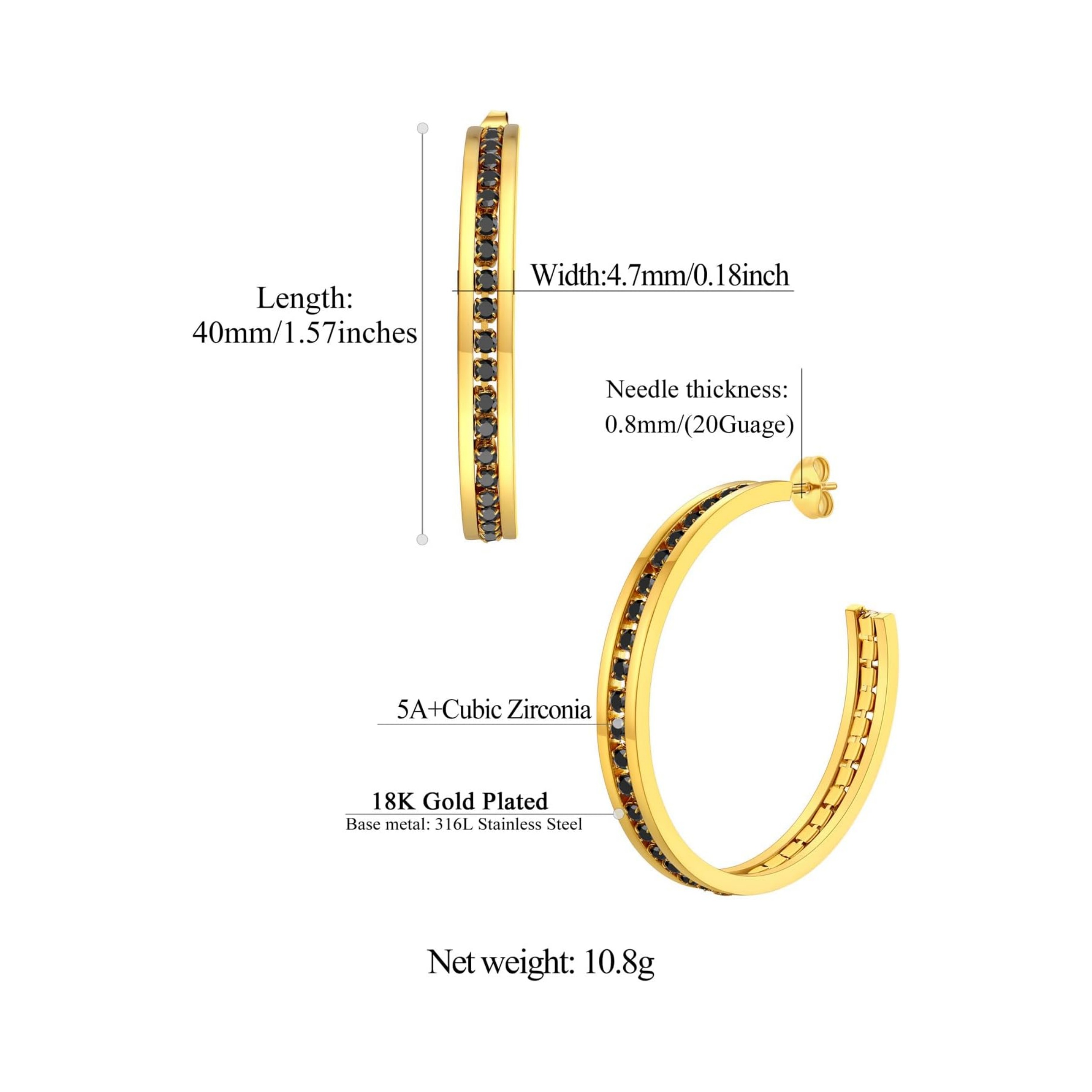 Sparkly Hoop Earrings with Cubic Zirconia Inlaid Details: Dimensions, Hypoallergenic, Latch Back