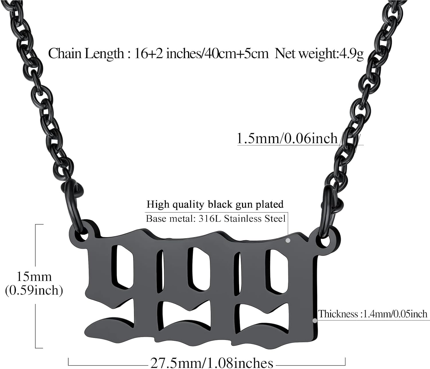 Dainty Angel Number 999 Necklace
