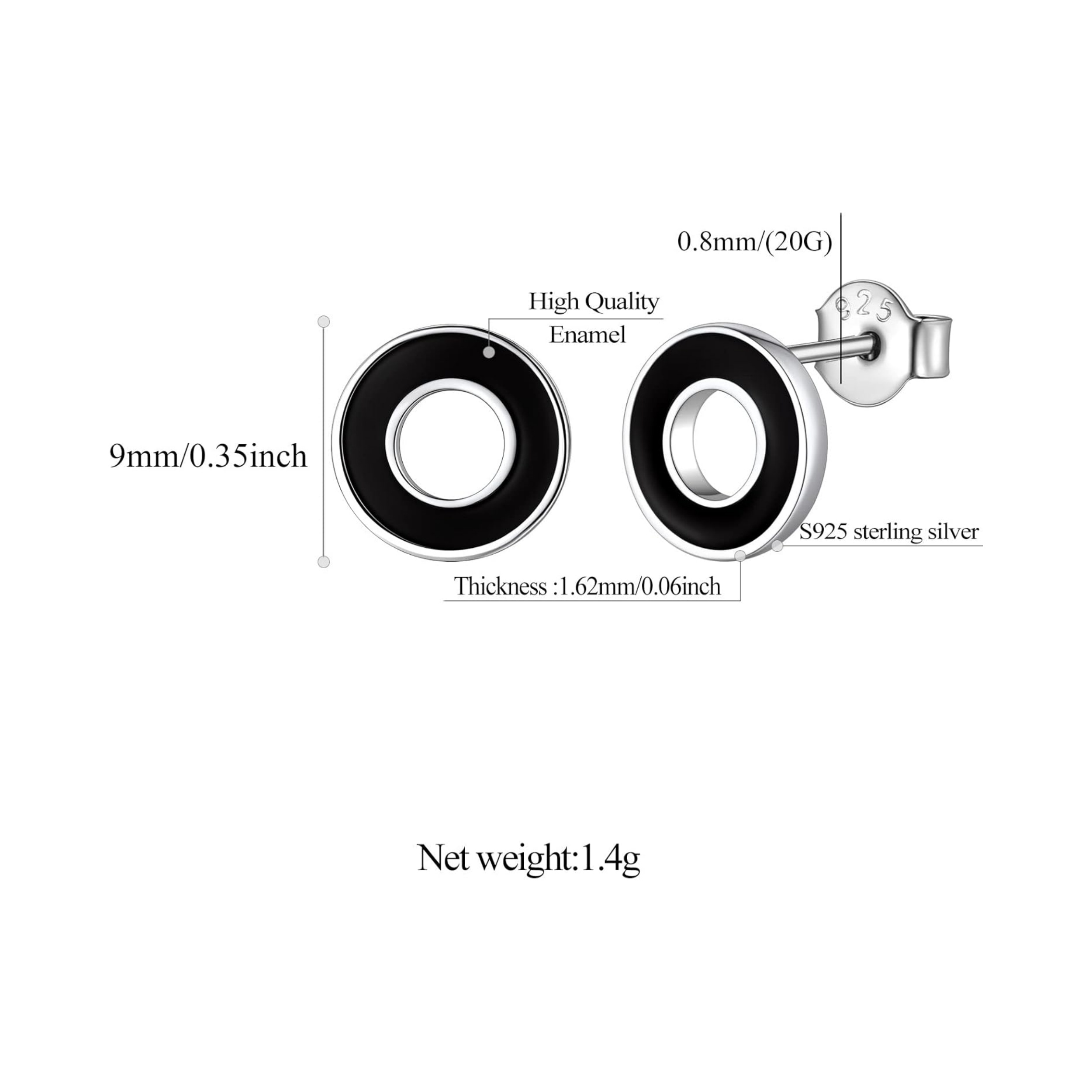 Black Cool Hollow Circle Round Stud Earrings 