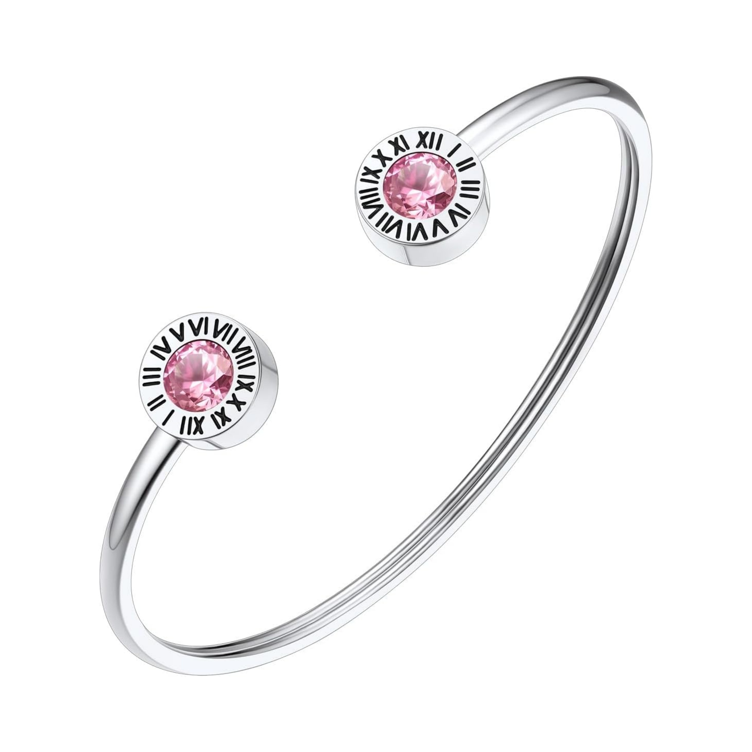 Stainless Steel Birthstones Cuff Bracelets with Roman Numerals 