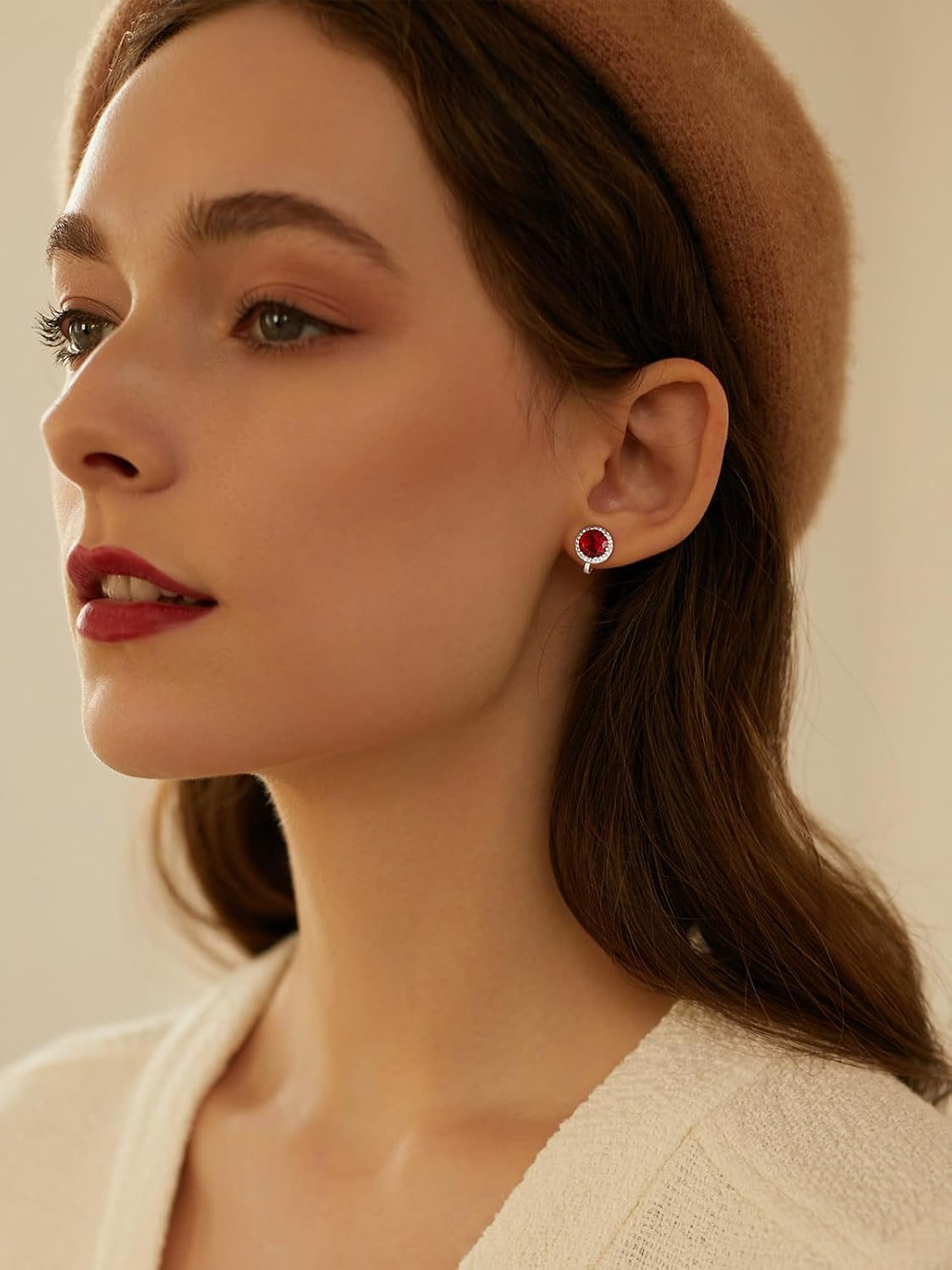 Clip on Round Birthstone Stud Earrings