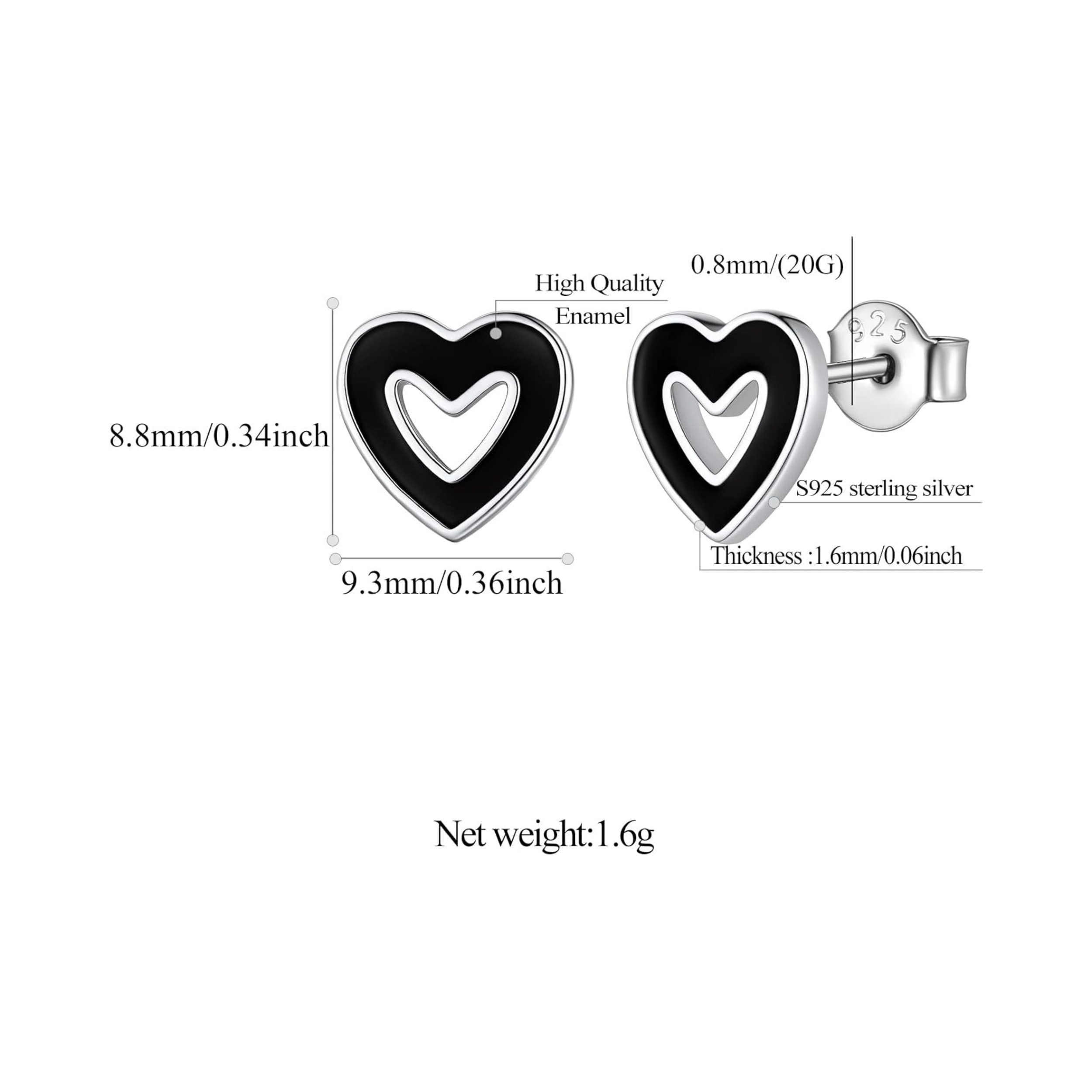 Cool Black Heart Tiny Studs Earrings