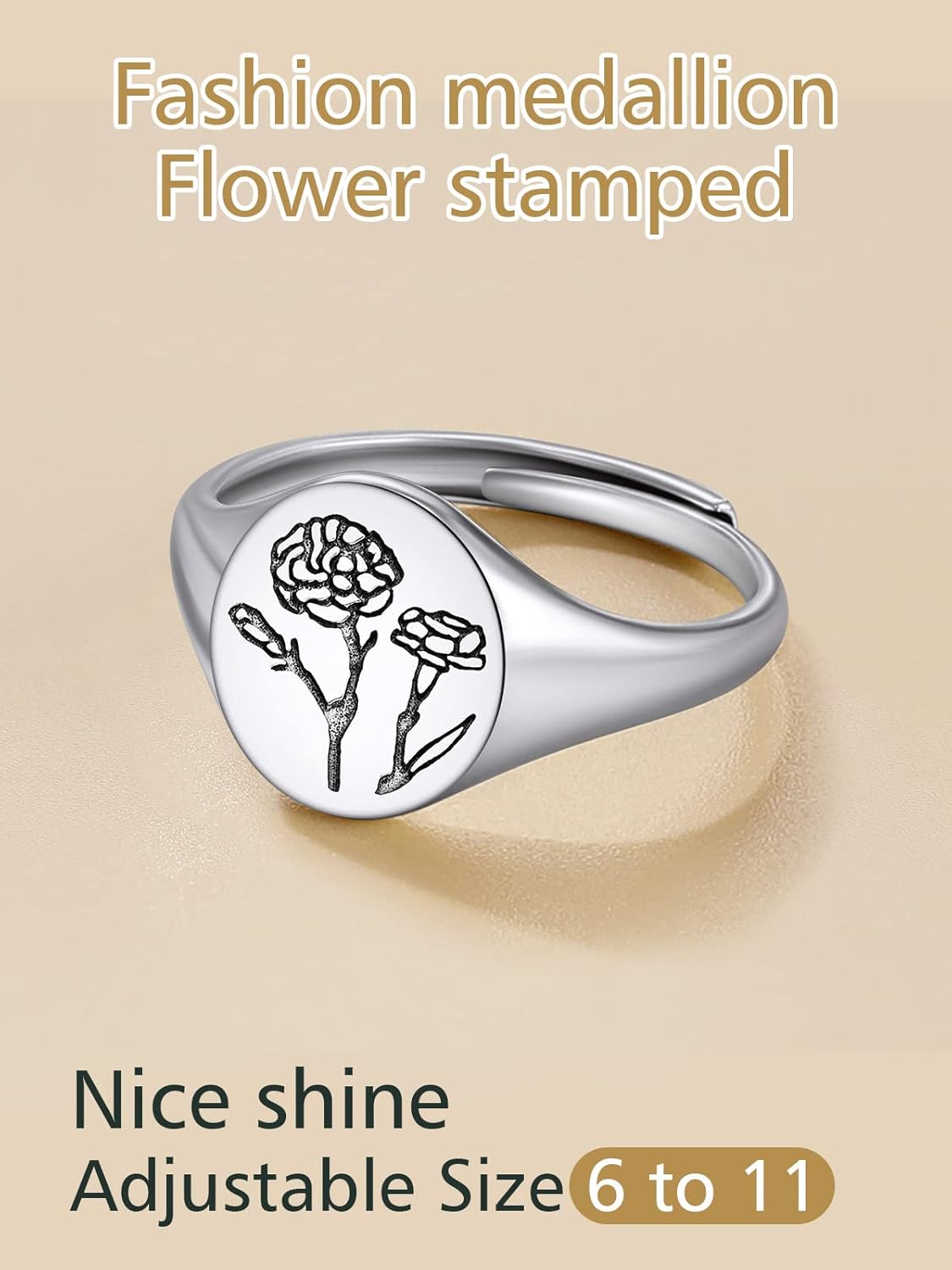 Birth Month Flower Signet Ring