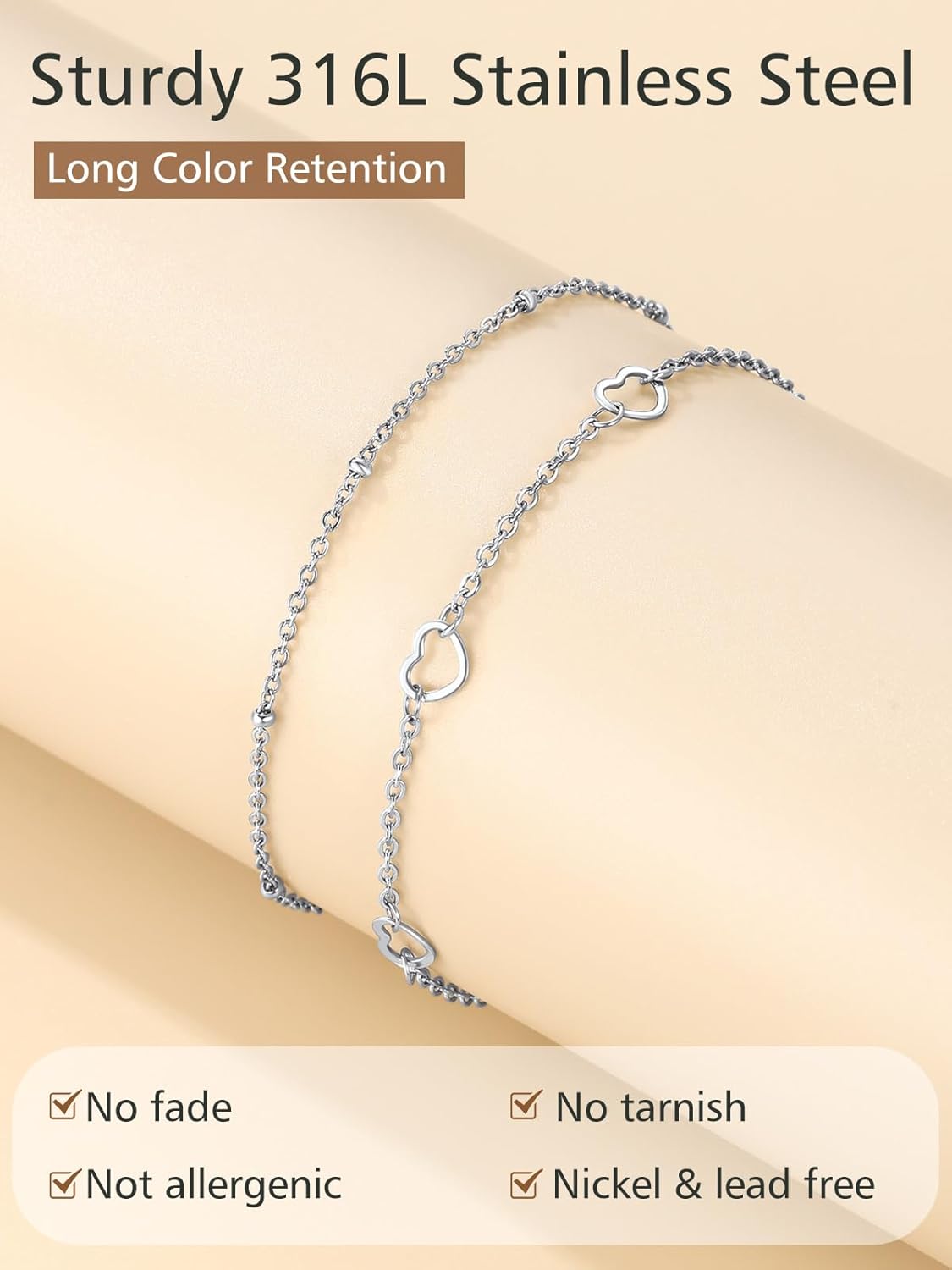 Plus Size Waterproof Heart Charms Layered Ankle