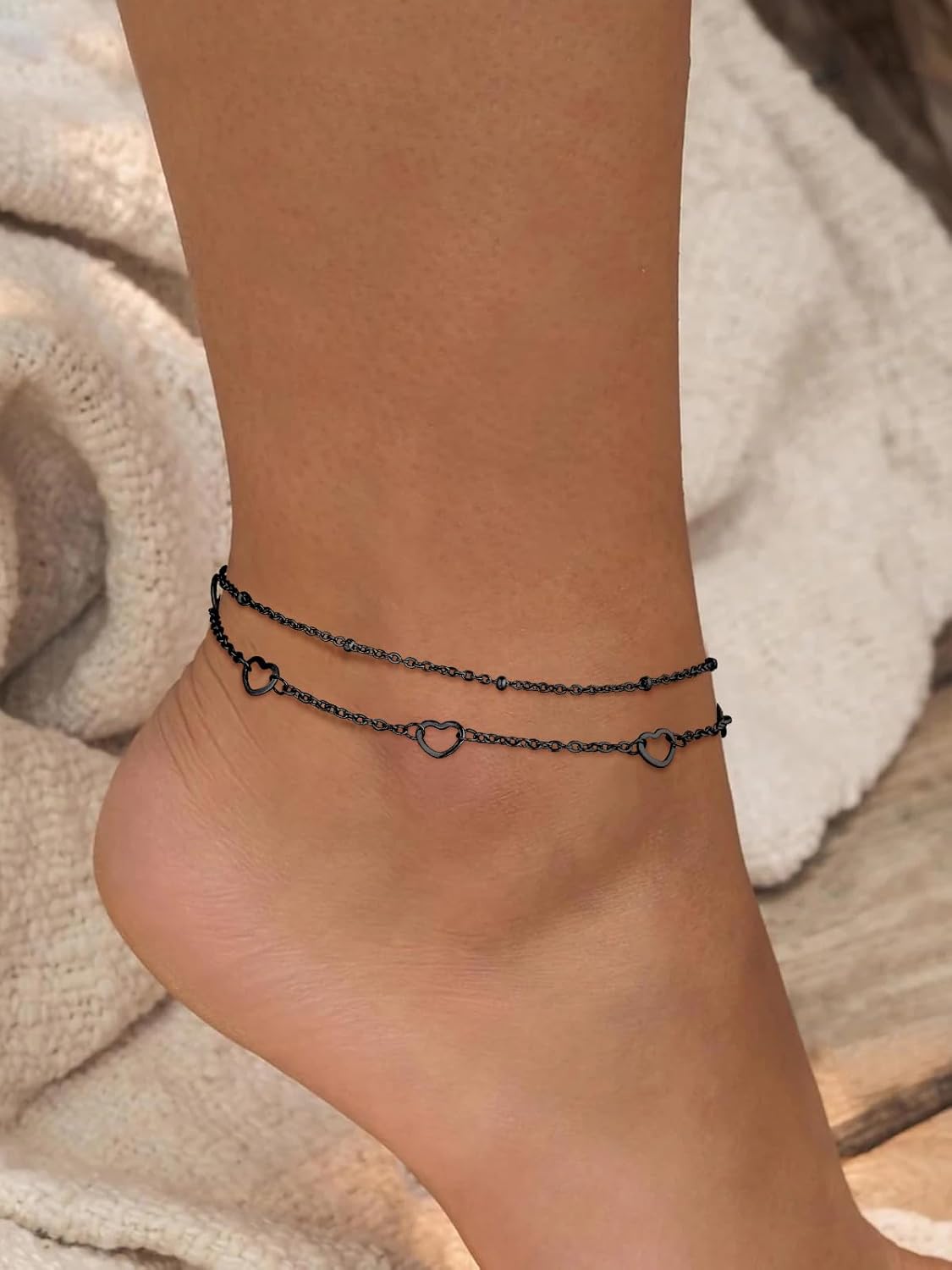 Plus Size Waterproof Heart Charms Layered Ankle
