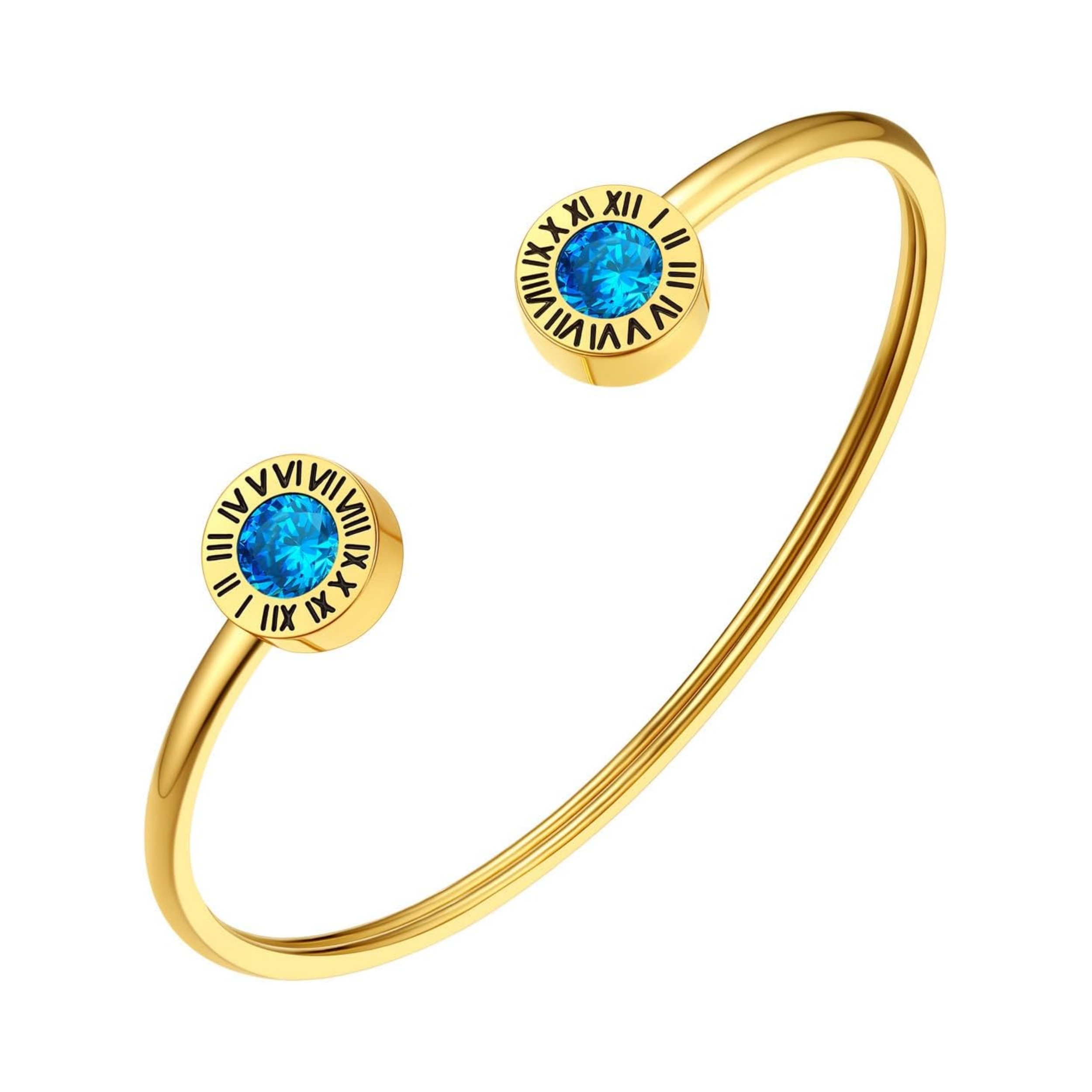 Stainless Steel Birthstones Cuff Bracelets with Roman Numerals 