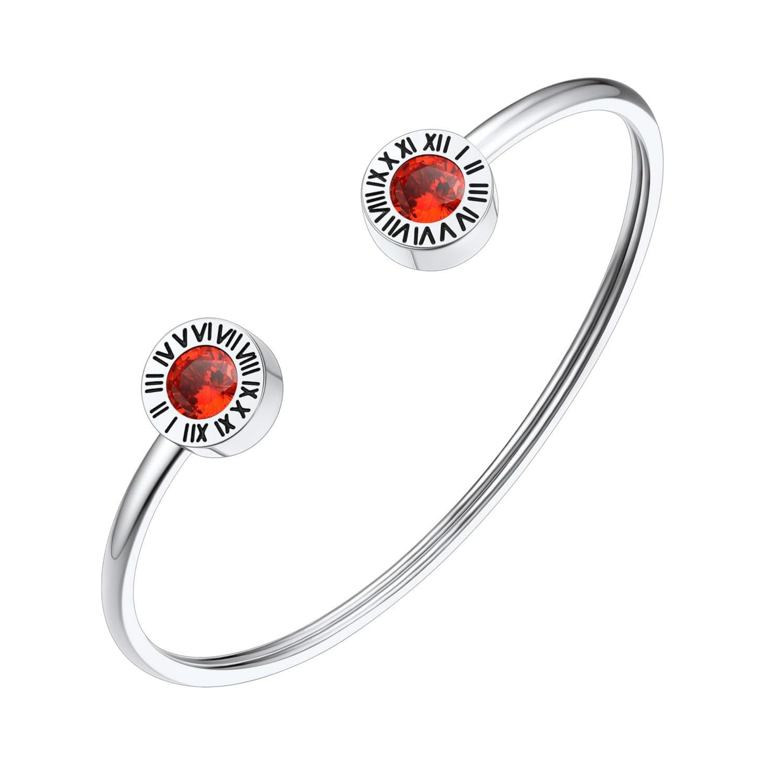 Stainless Steel Birthstones Cuff Bracelets with Roman Numerals 