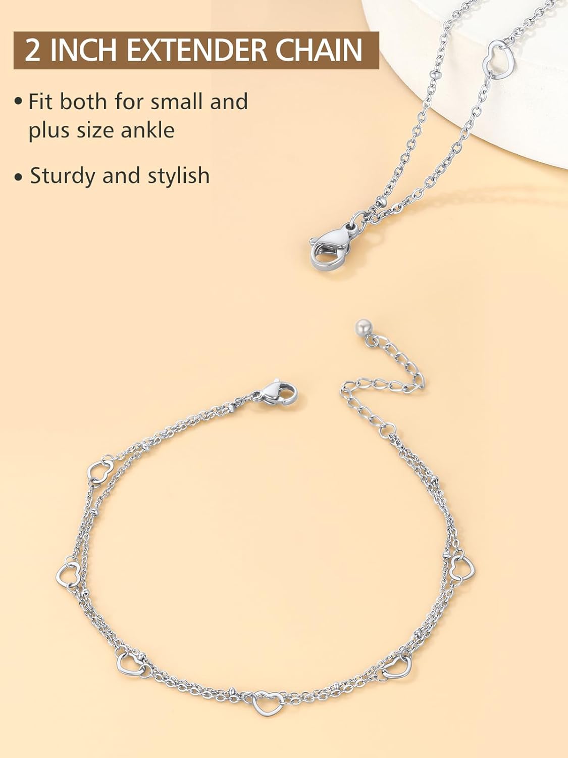 Plus Size Waterproof Heart Charms Layered Ankle