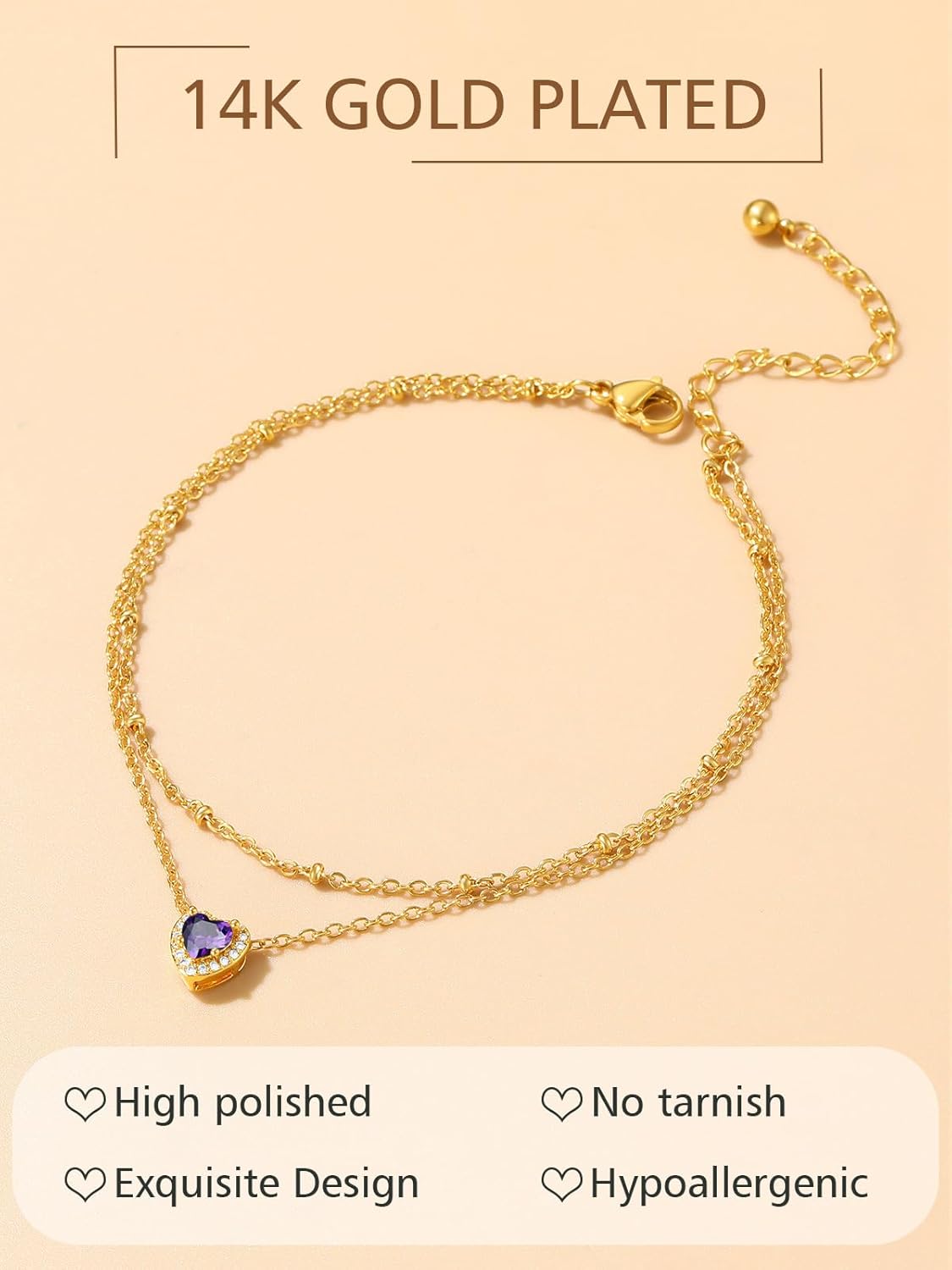 Layered Heart Birthstone Beaded Foot Chain Anklets