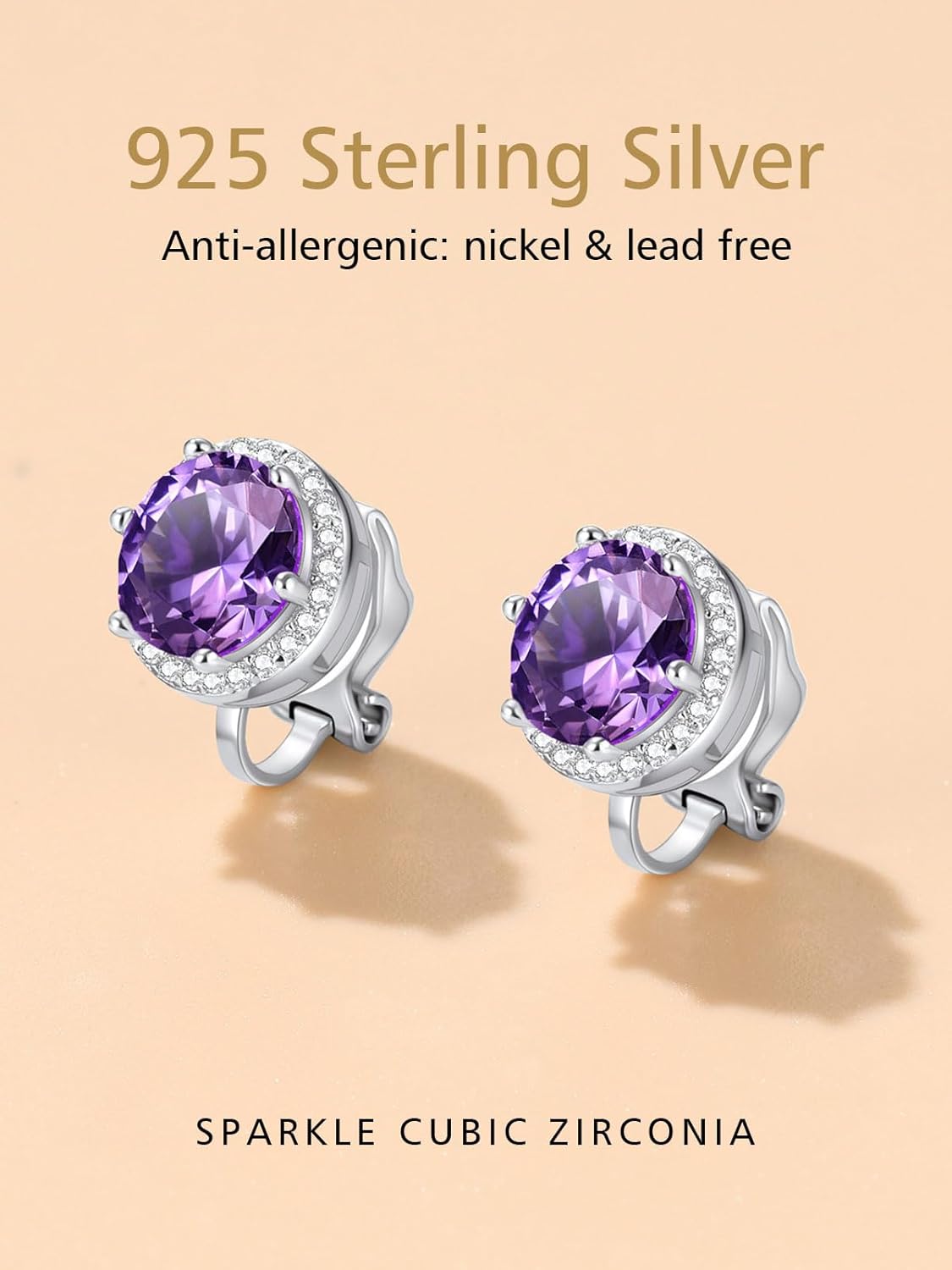 Clip on Round Birthstone Stud Earrings