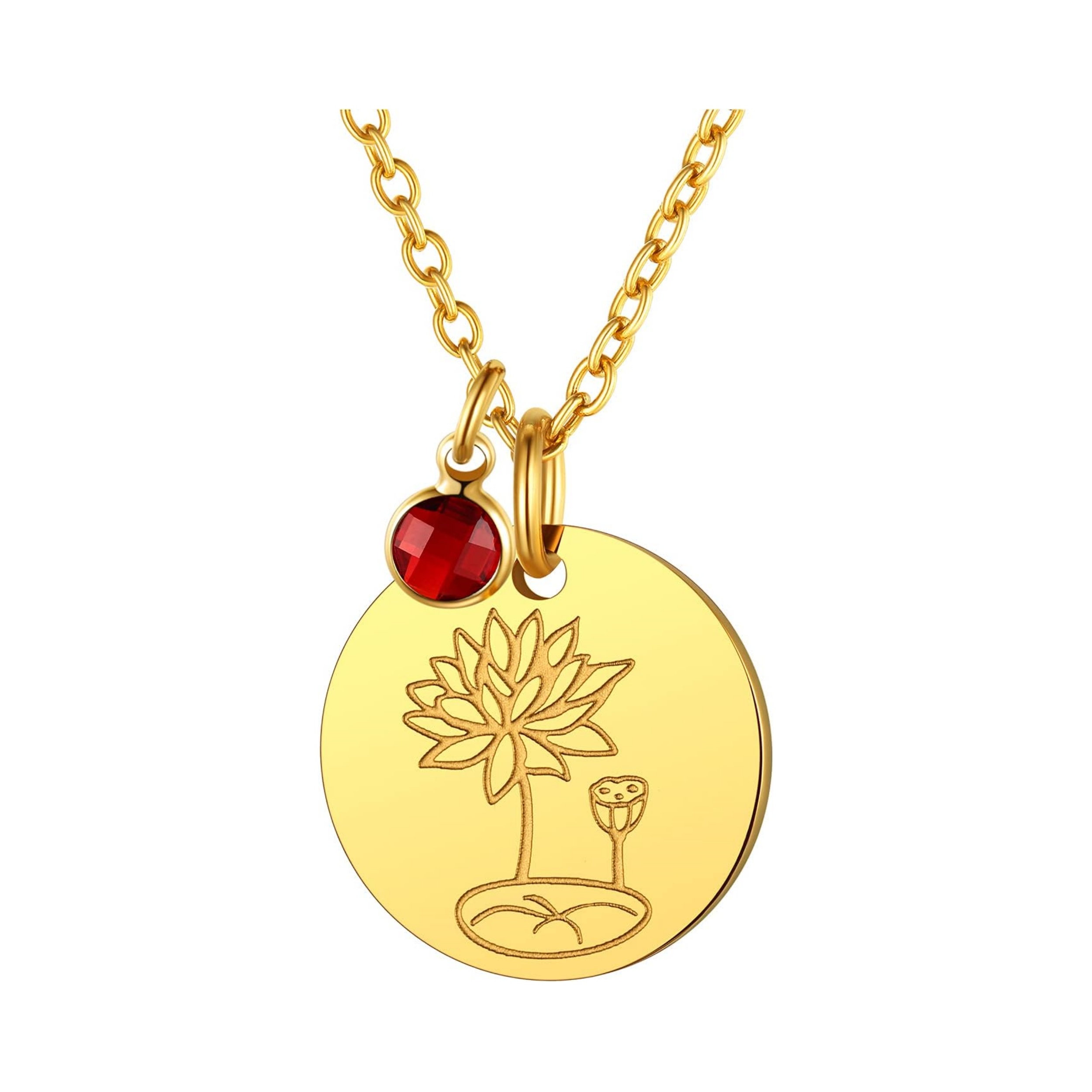 Jan. to Dec. Guardian Month Floral Birth Flower & Birthstone Disc Necklaces