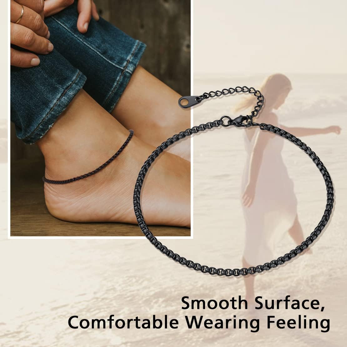 Stainless Steel Adjustable Box Link Chains Ankle